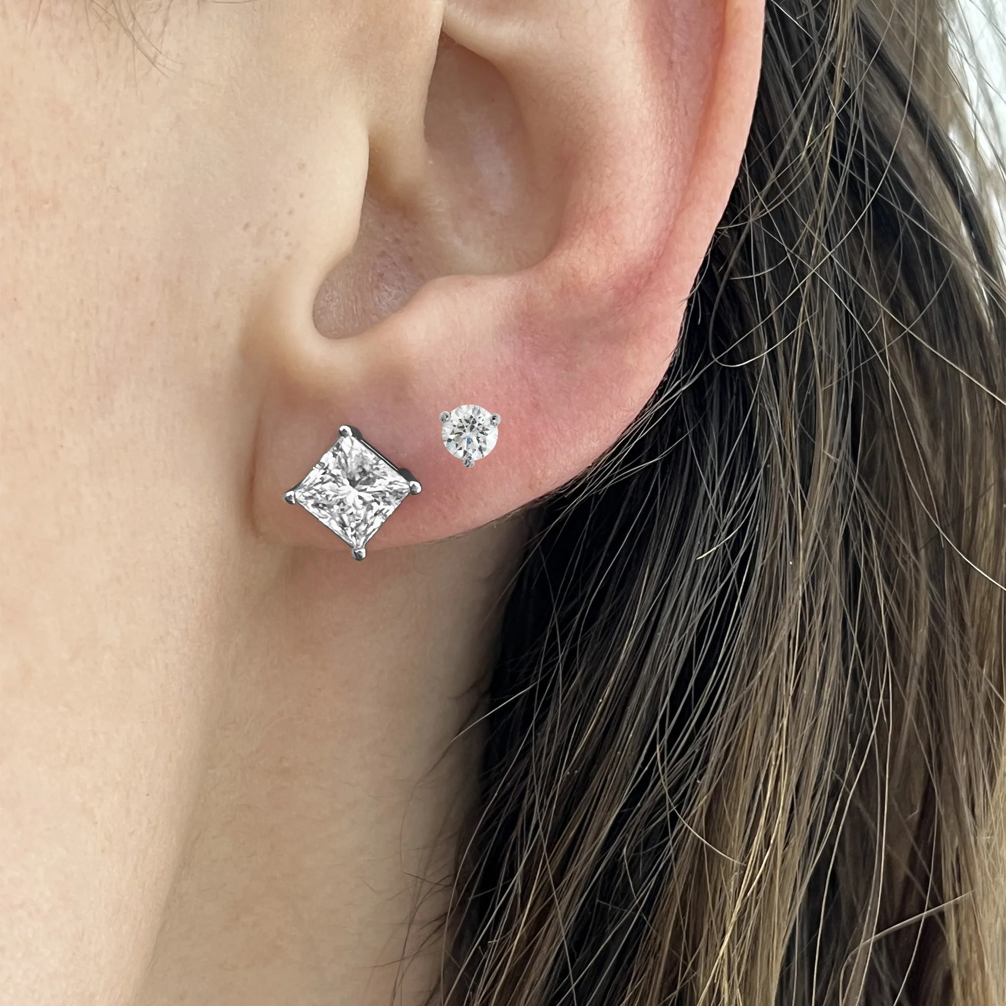 Round Diamond Stud Earrings in 14K White Gold, 0.40cttw - Image 2