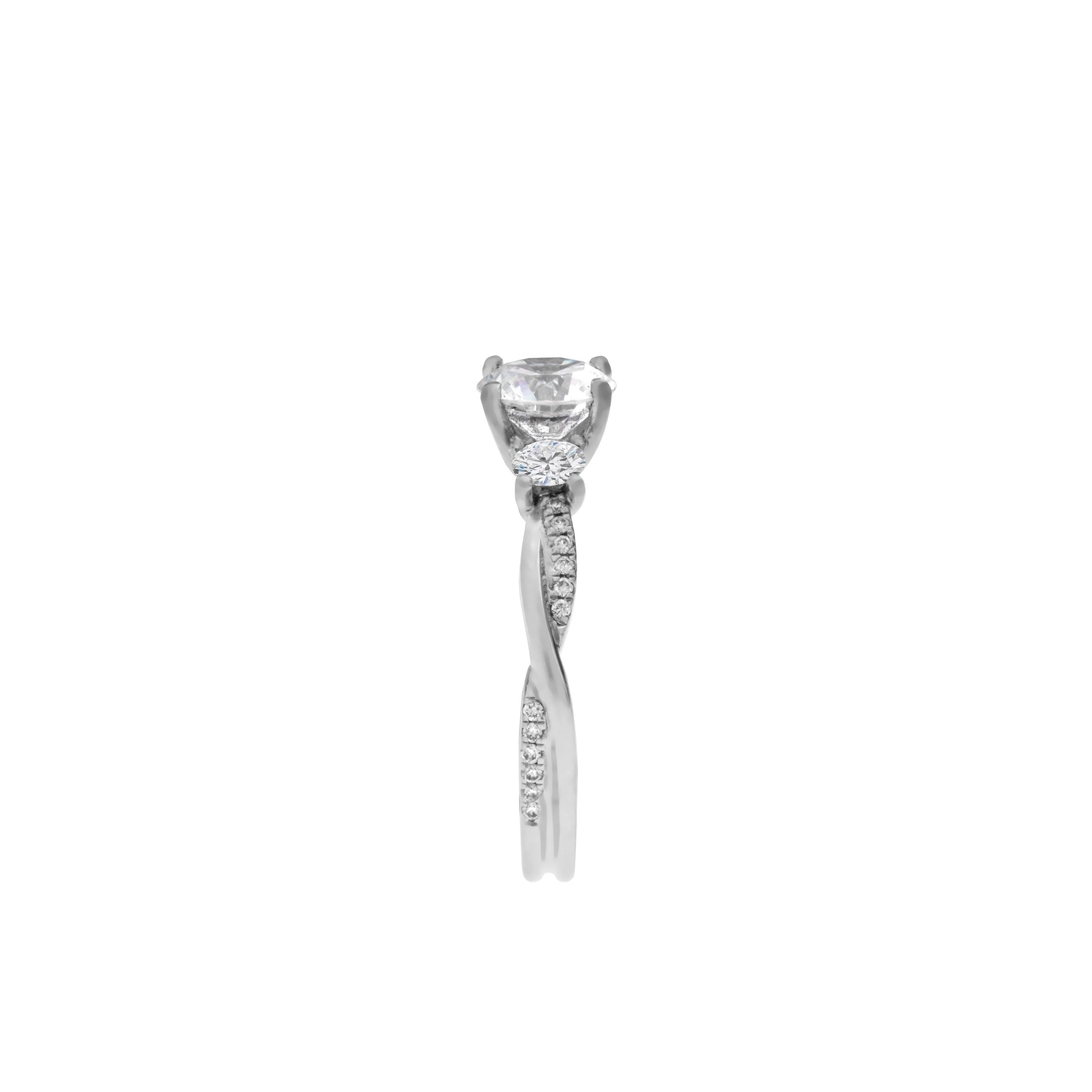 14 KARAT GOLD 3-STONE TWIST SHANK PAVE MOUNTING - Image 2