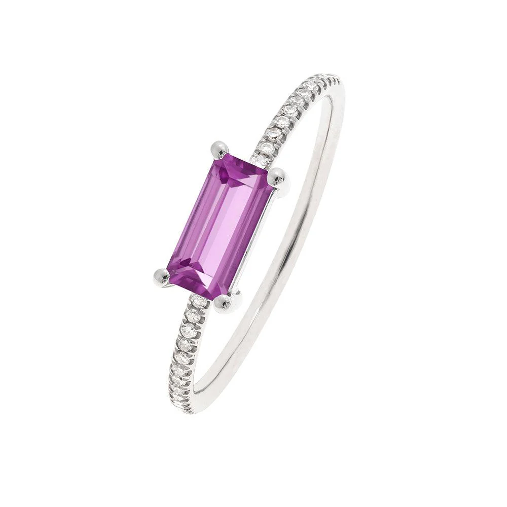 14K White Gold Amethyst and Diamond Ring