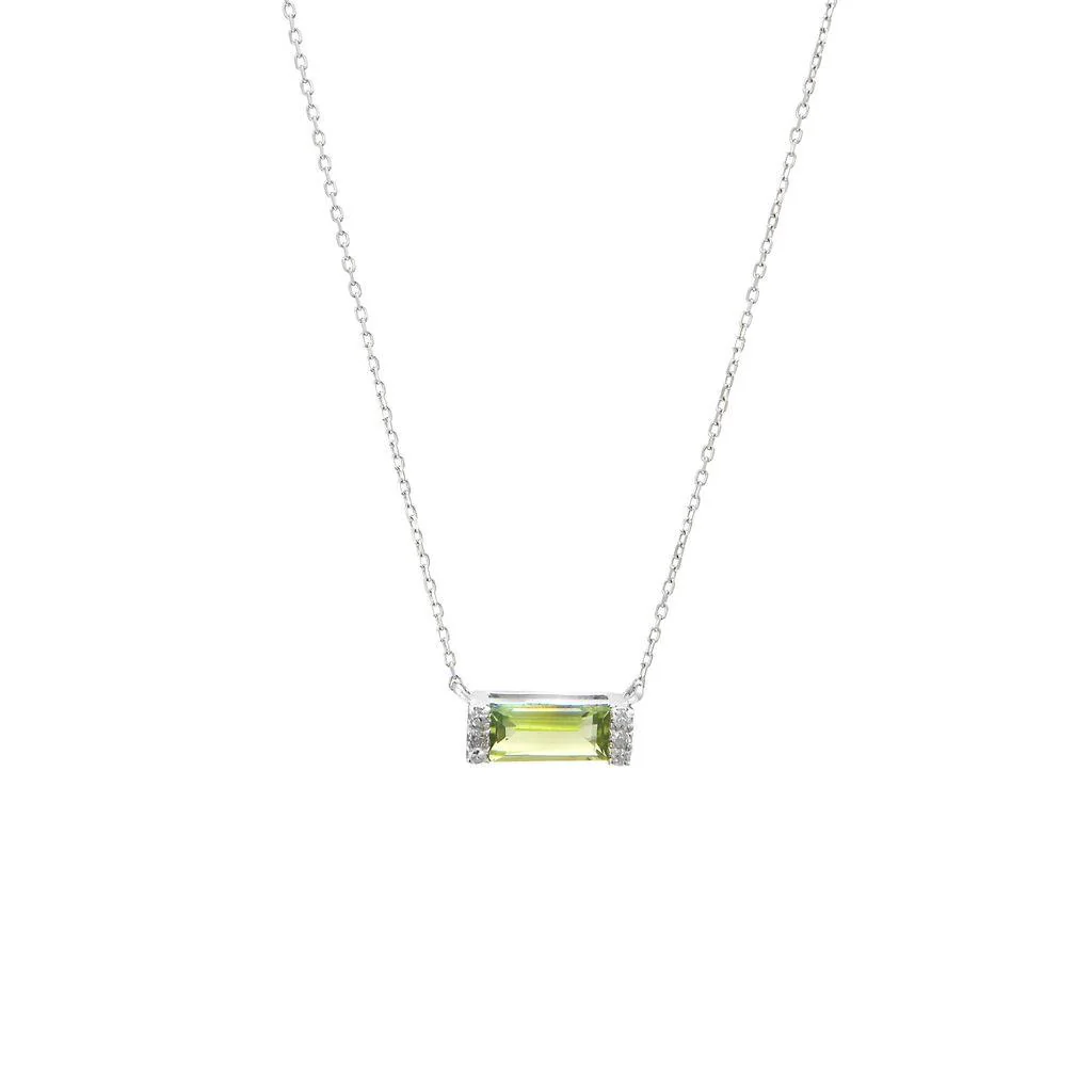 14 KARAT GOLD, DIAMOND AND PERIDOT NECKLACE