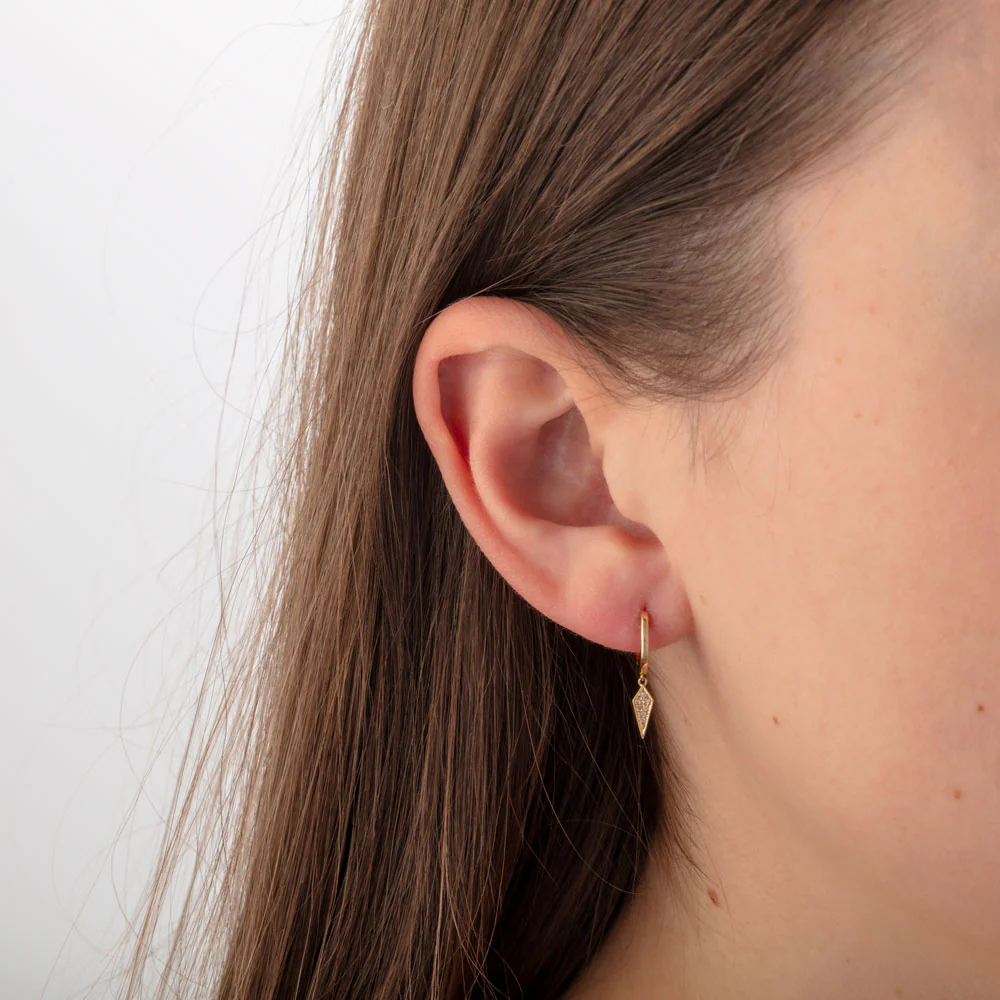 Pavé Diamond-Shaped Dangle Drop Earrings in 14K Yellow Gold - Image 2