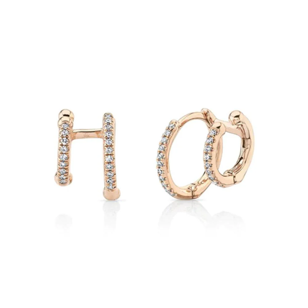 14k Double Huggie Diamond Earrings