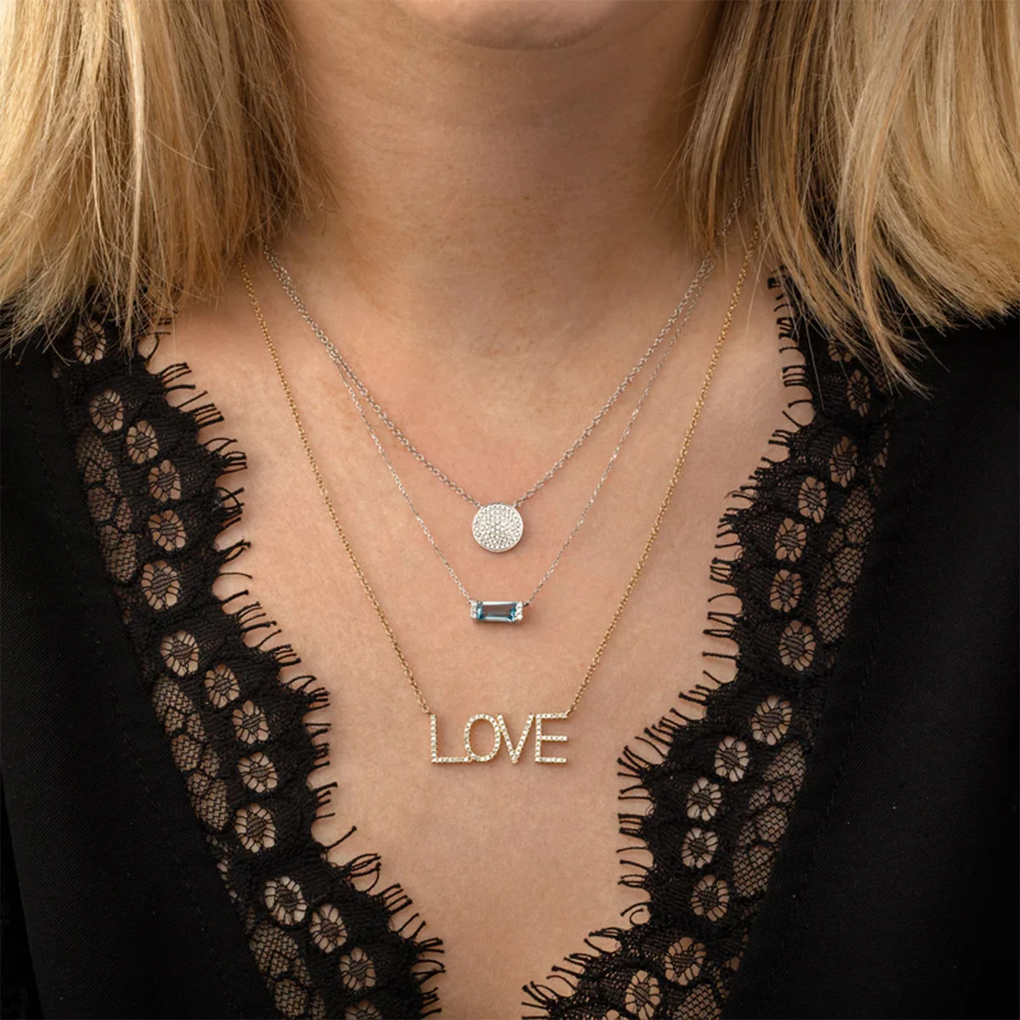 14K White Gold Round Diamond Disc Pendant Necklace - Image 2