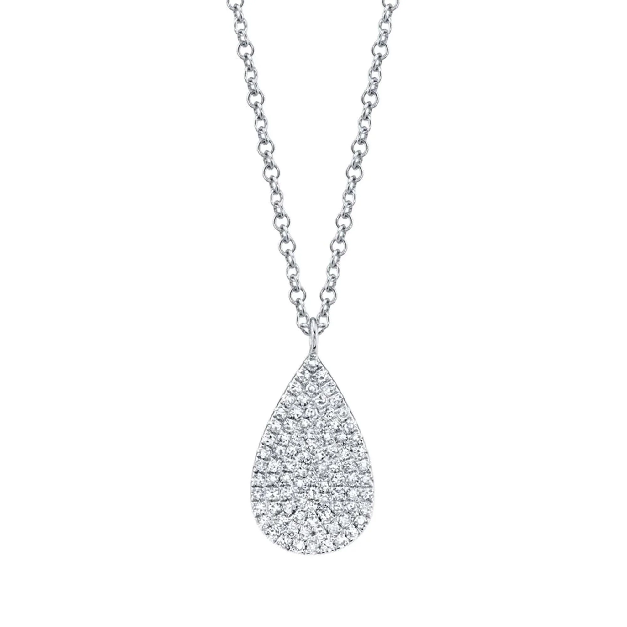 14K White Gold Teardrop Pendant with Pave Diamond Accent