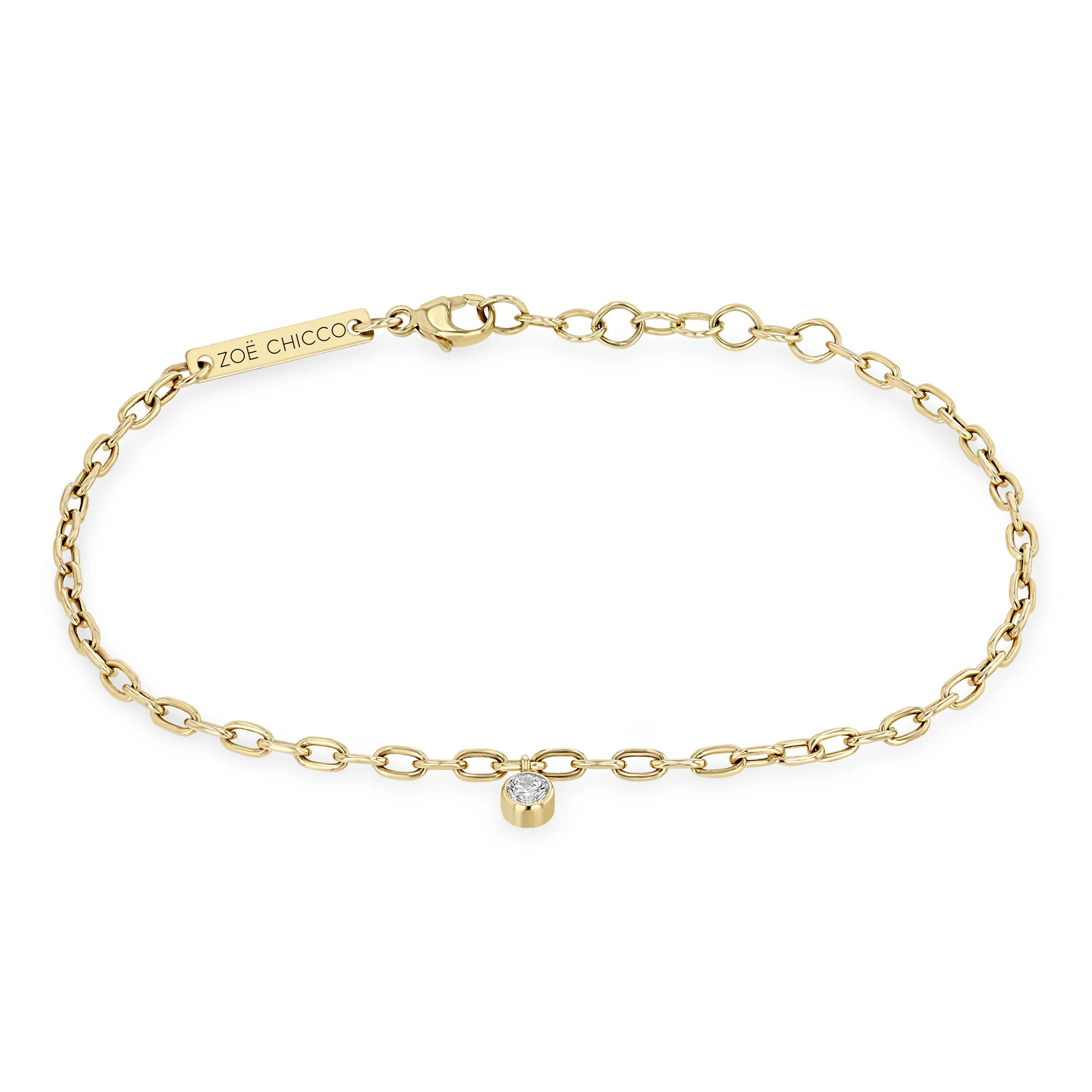 7" Small Square Oval Chain Diamond Bezel Bracelet in 14K Yellow Gold - Image 2
