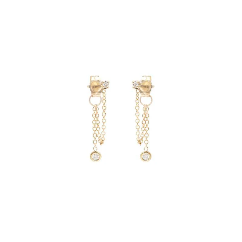 14 KARAT YELLOW GOLD CHAIN EARRINGS WITH FLOATING DIAMOND DROP