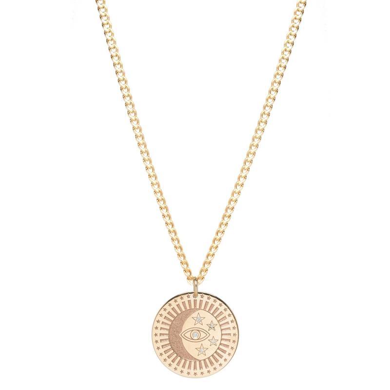 Zoe Chicco 0.03 CTTW  5 Diamond 14K Yellow Gold Celestial Protection Medallion - Image 2