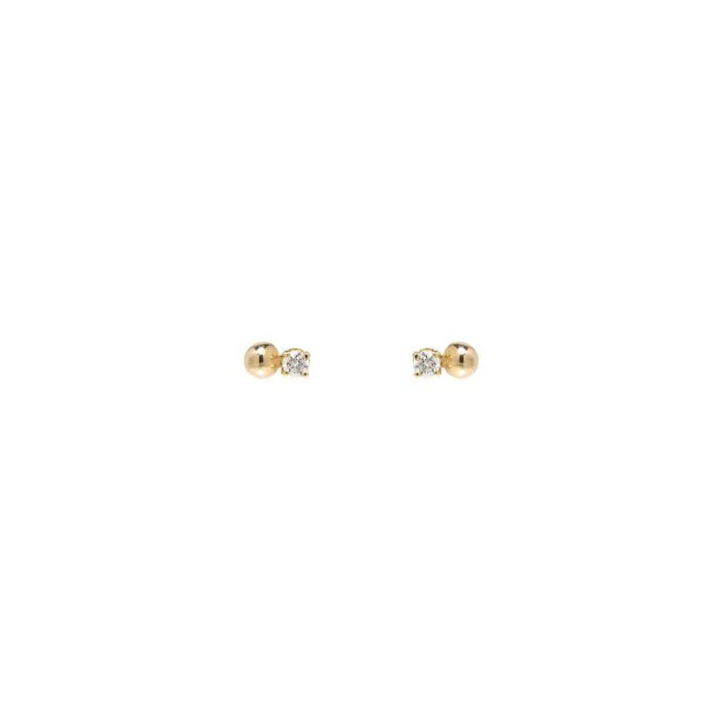14 KARAT YELLOW GOLD TINY GOLD BEAD AND DIAMOND EARRINGS