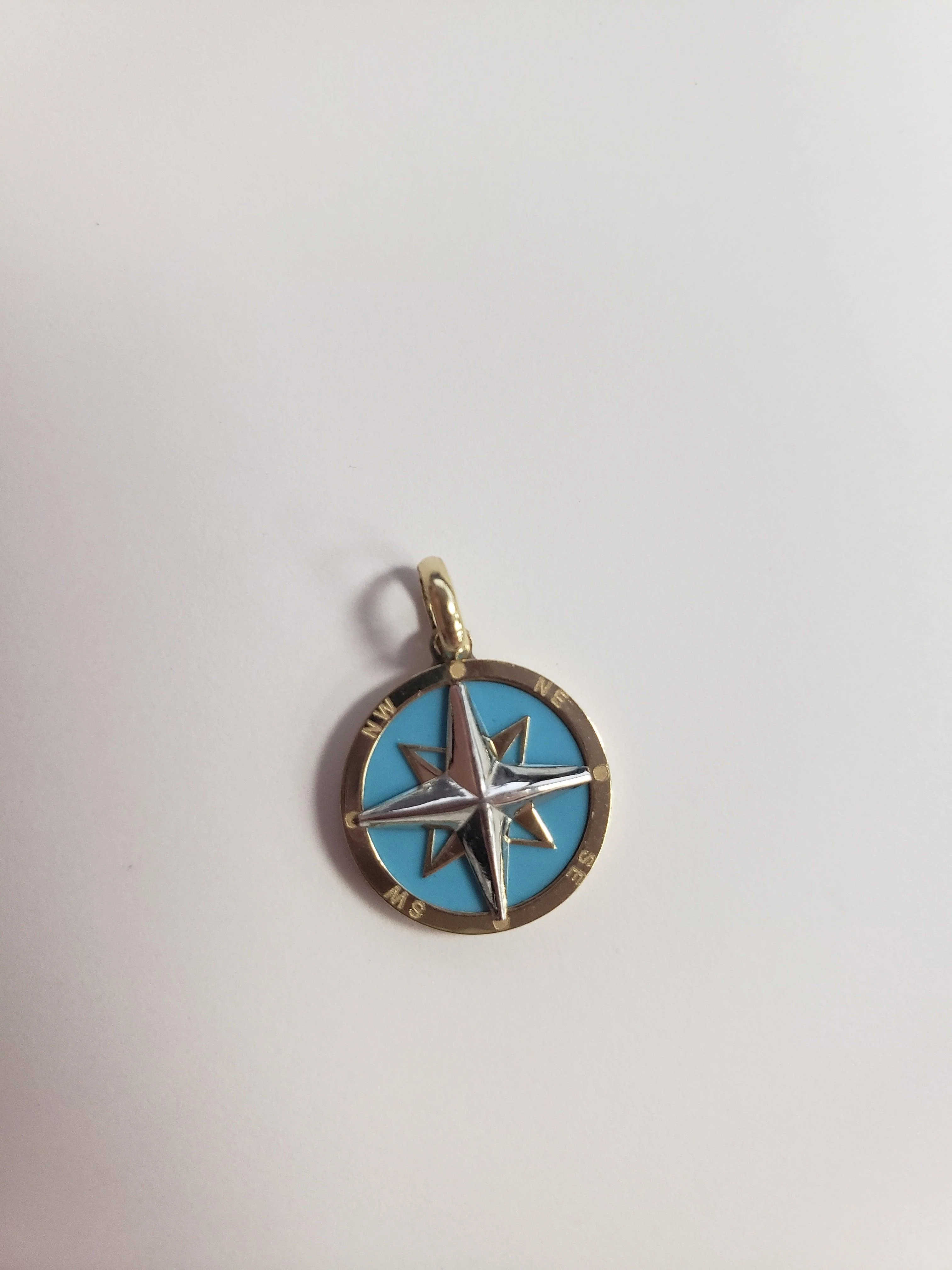 14K GOLD AND STERLING SILVER TURQUOISE COMPASS CHARM - Image 2