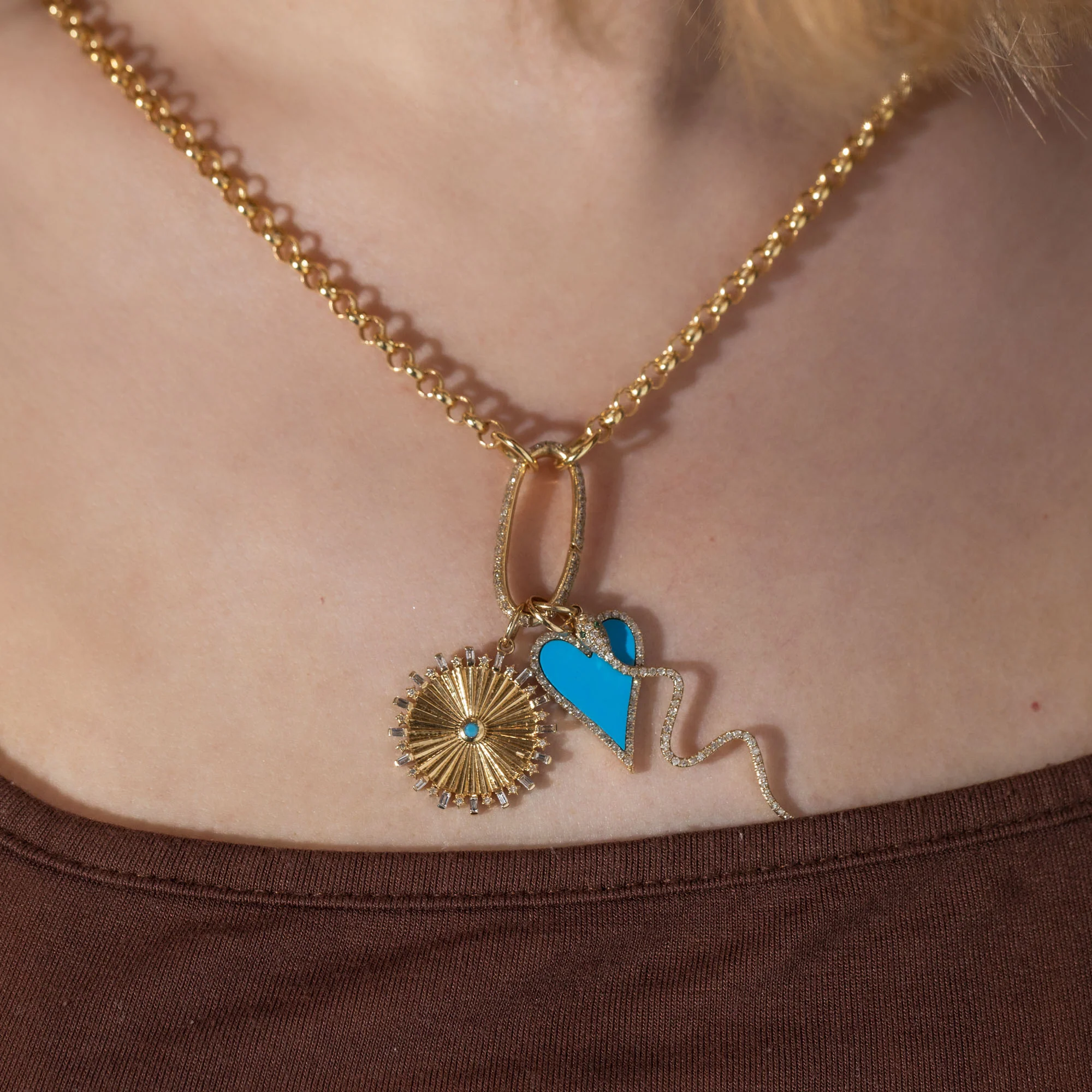 14K GOLD DIAMOND AND TURQUOISE CHARM