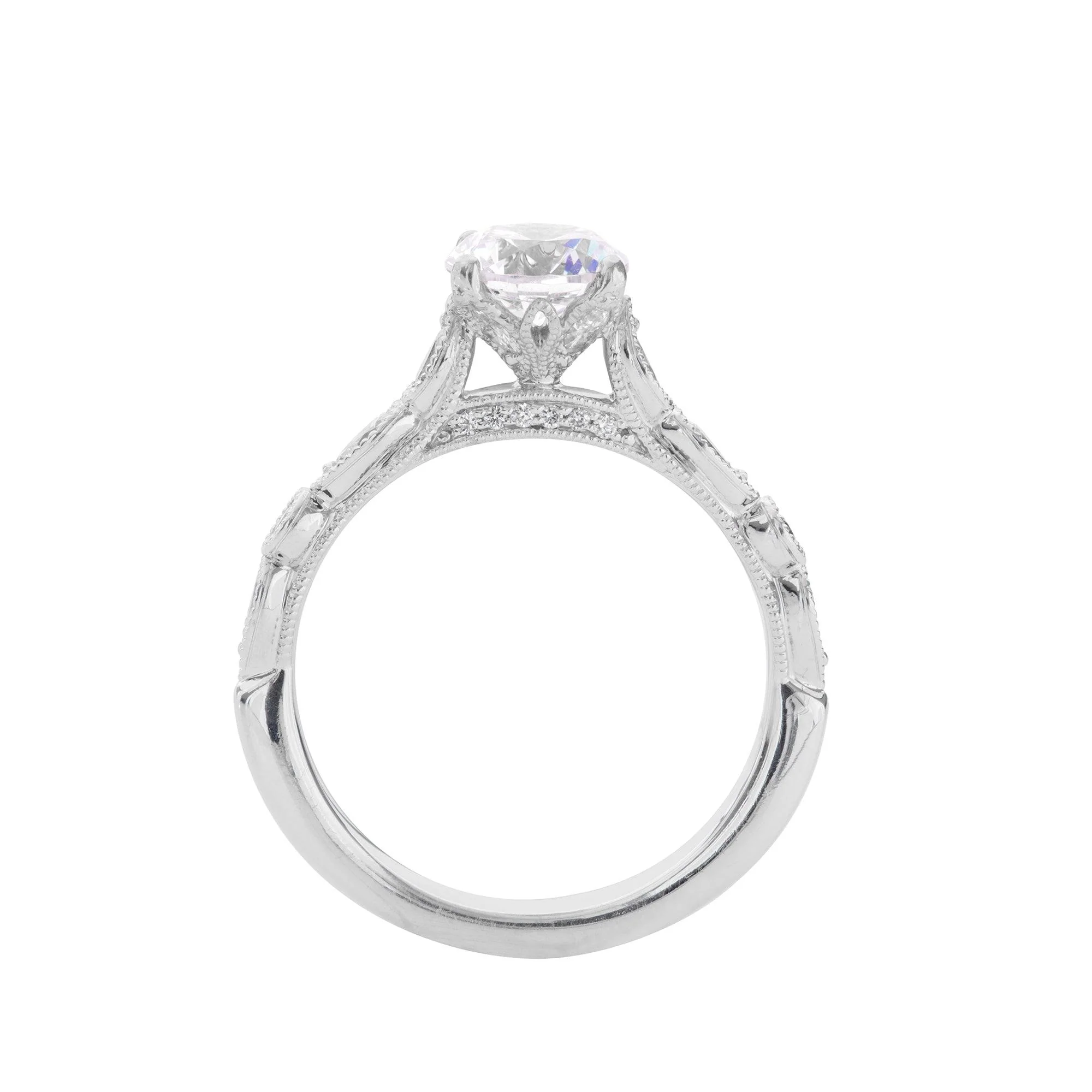 Jefferson Pear & Round-Cut Diamond Cathedral Mounting in 14K Two-Tone Gold with Milgrain Details, 0.41cttw - Image 3