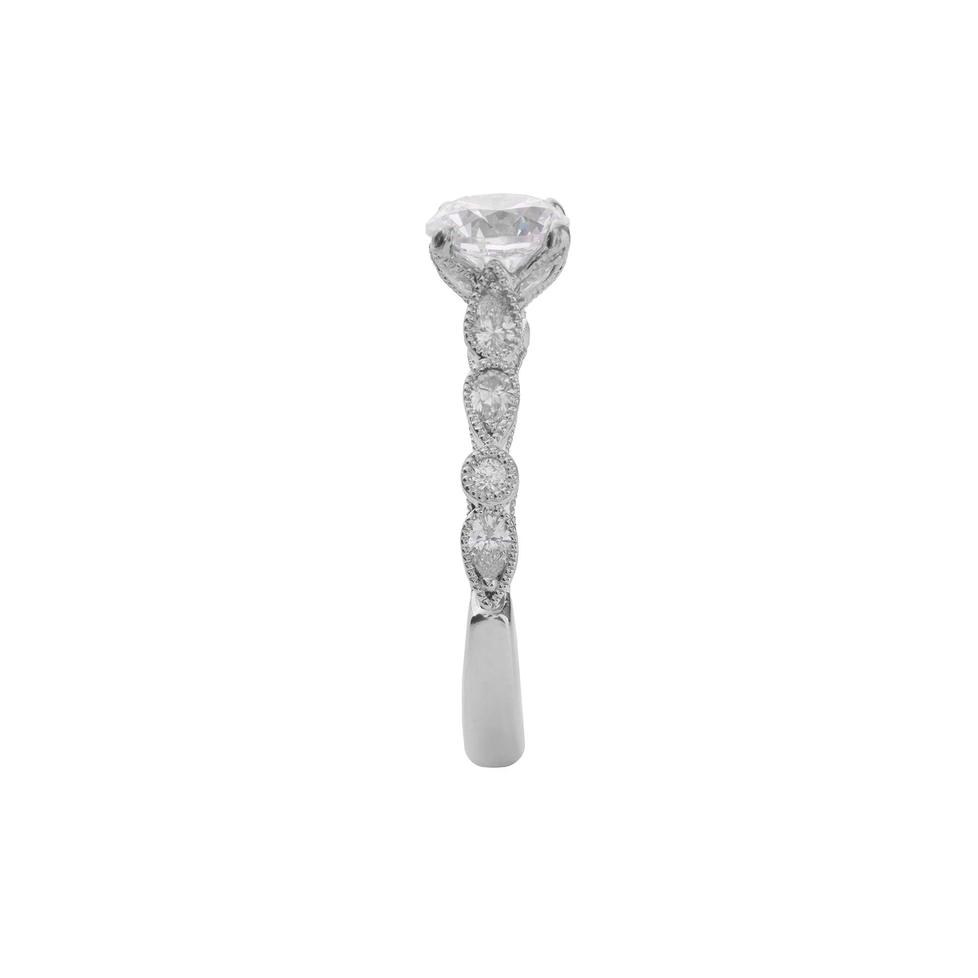 Jefferson Pear & Round-Cut Diamond Cathedral Mounting in 14K Two-Tone Gold with Milgrain Details, 0.41cttw - Image 4