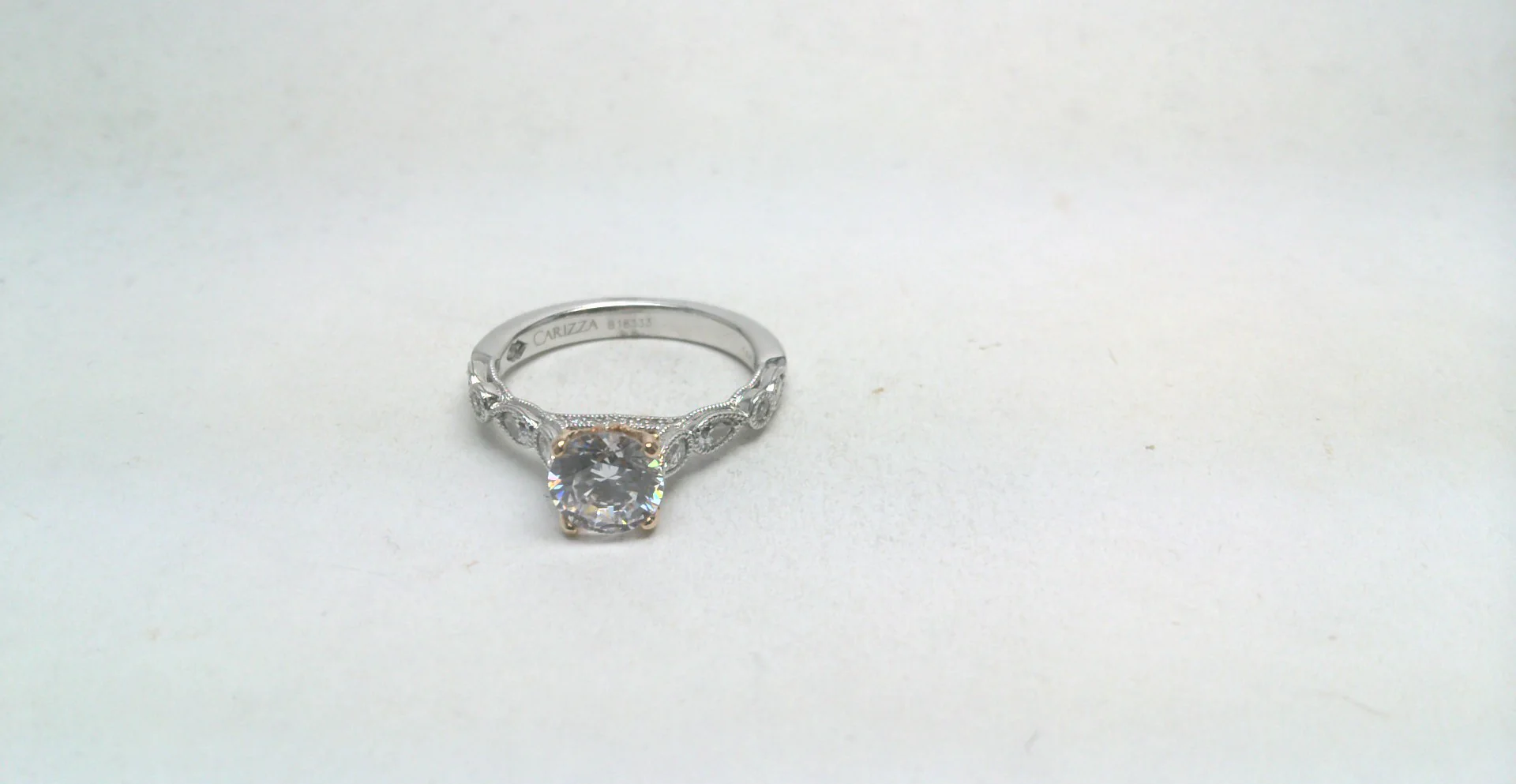 Jefferson Pear & Round-Cut Diamond Cathedral Mounting in 14K Two-Tone Gold with Milgrain Details, 0.41cttw - Image 5