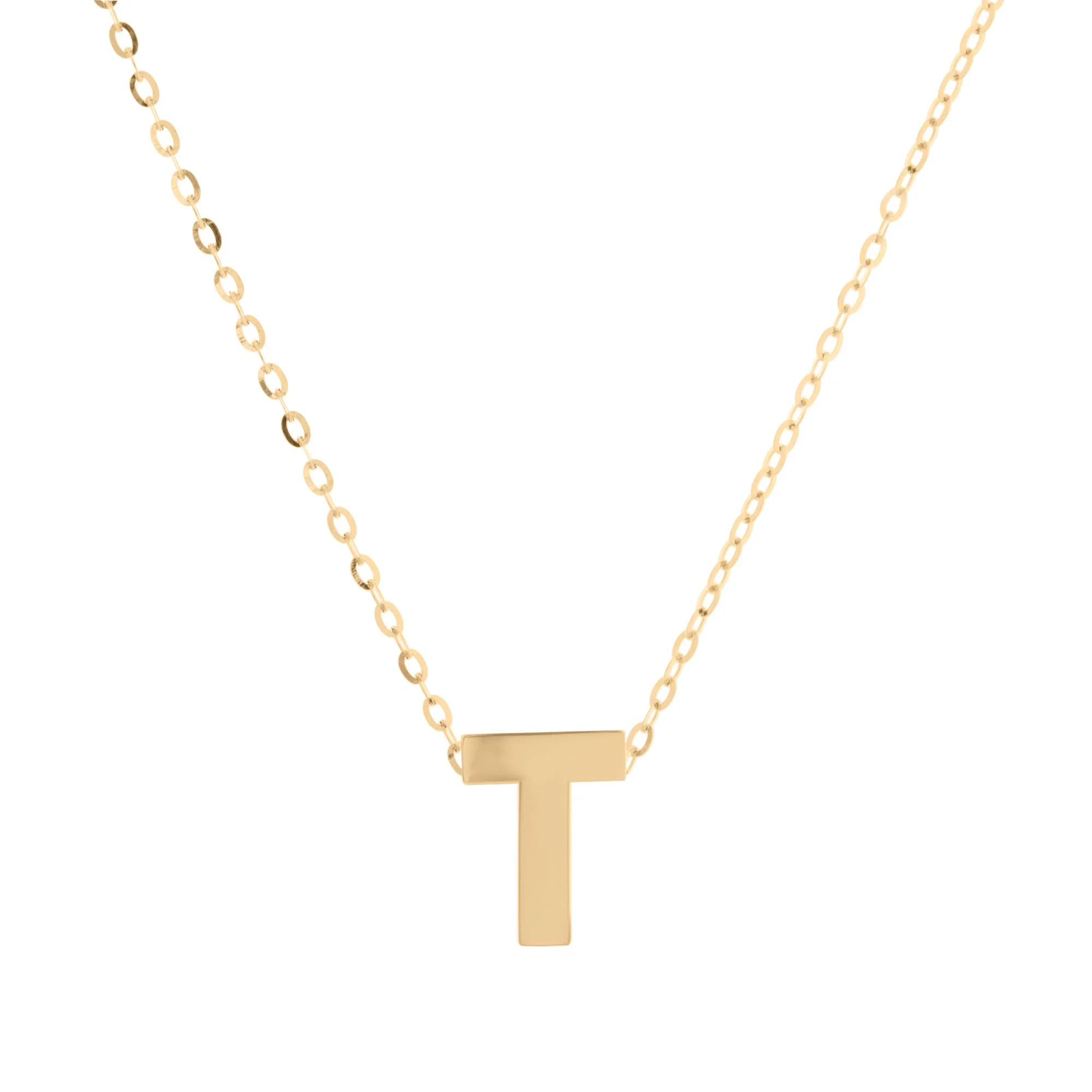 Initial 'T' Necklace in 14K Yellow Gold