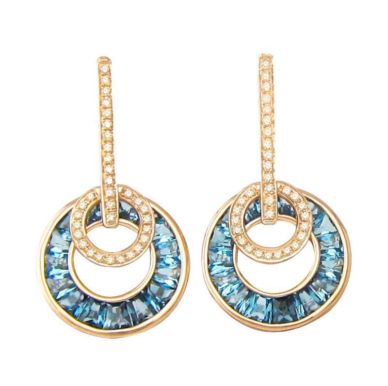 14K ROSE GOLD DIAMOND AND BLUE TOPAZ EARRINGS - Image 2