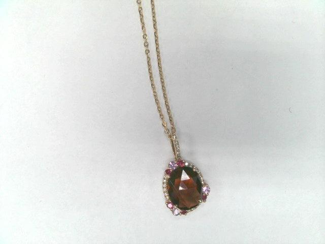 14K Rose Gold Diamond and Garnet  and Sapphire and Ruby Necklace - Image 2