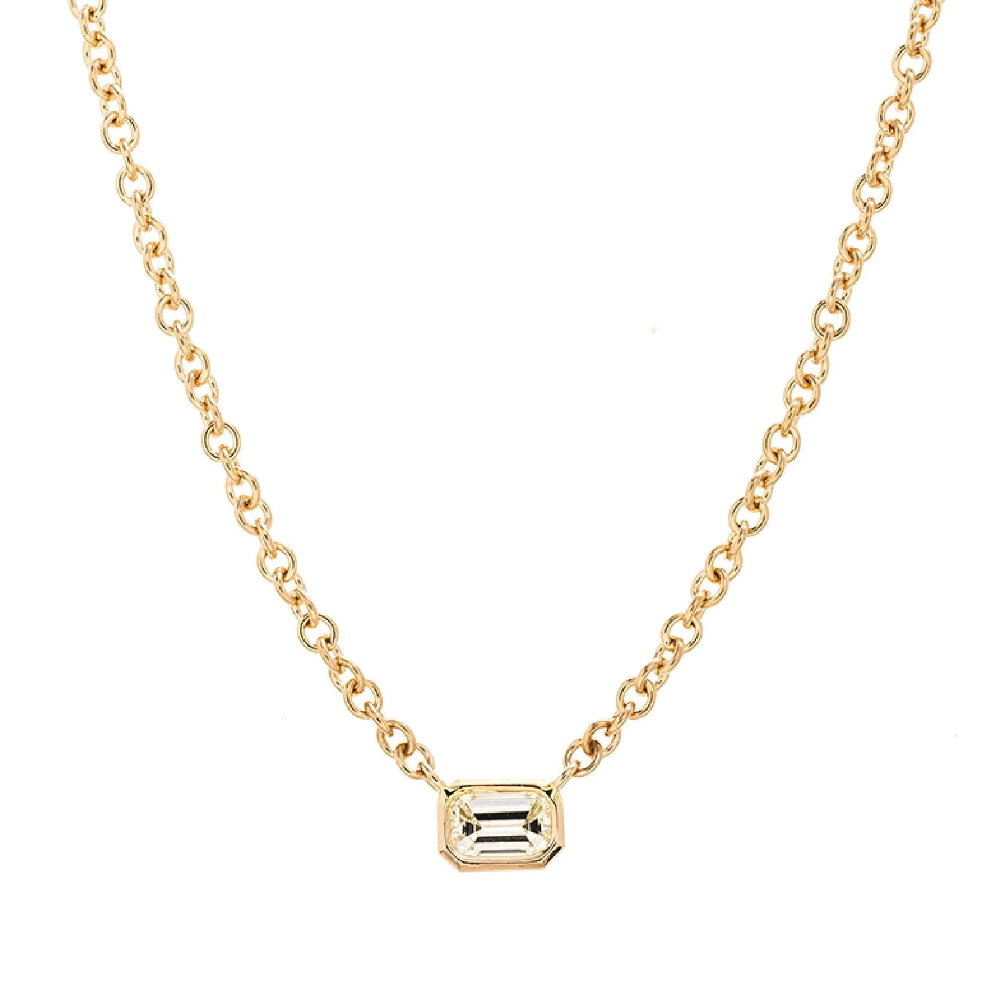14K Rose Gold Bezel Set Emerald Cut Diamond Necklace