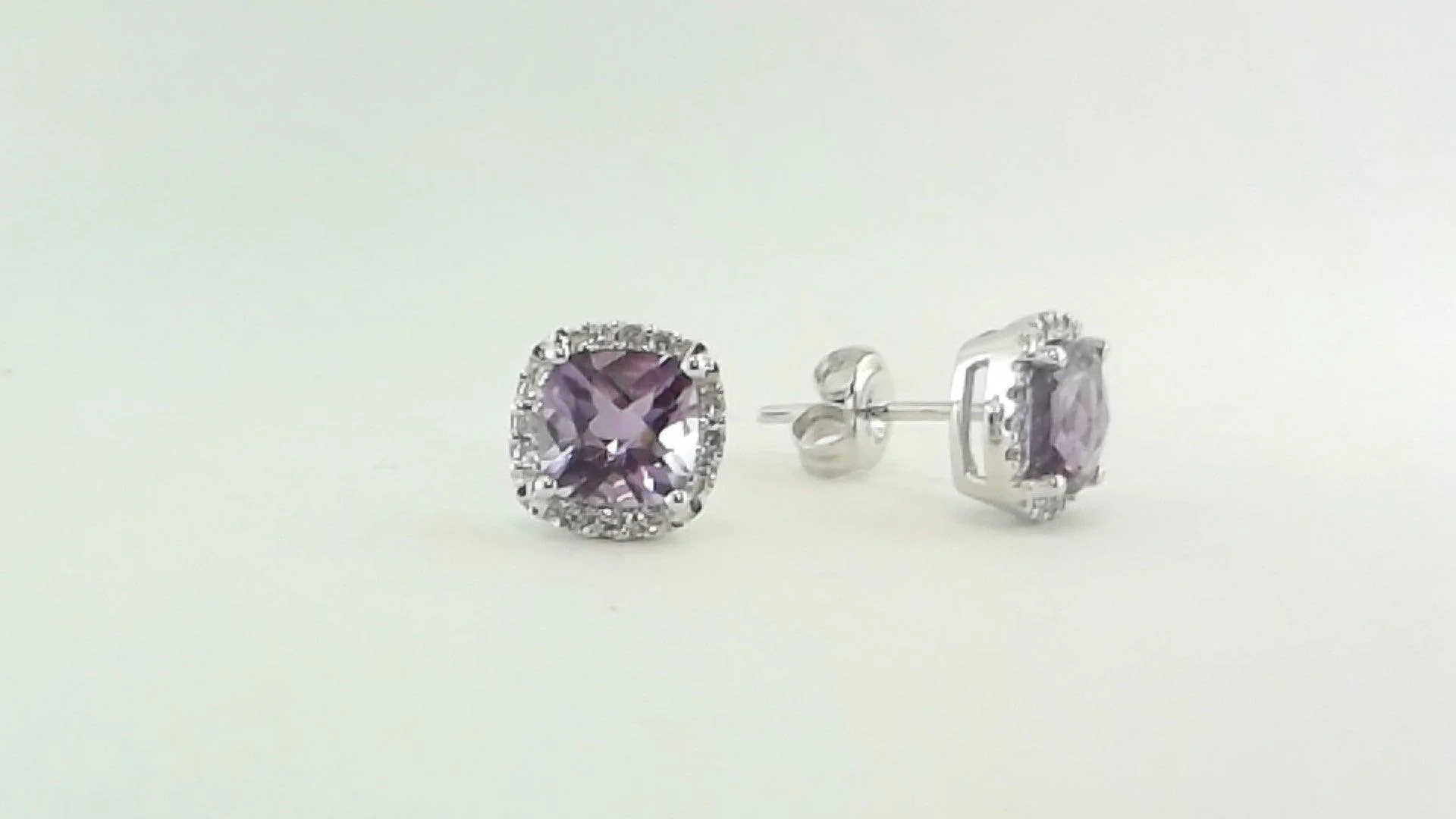 14K White Gold Amethyst and Diamond Earrings - Image 2