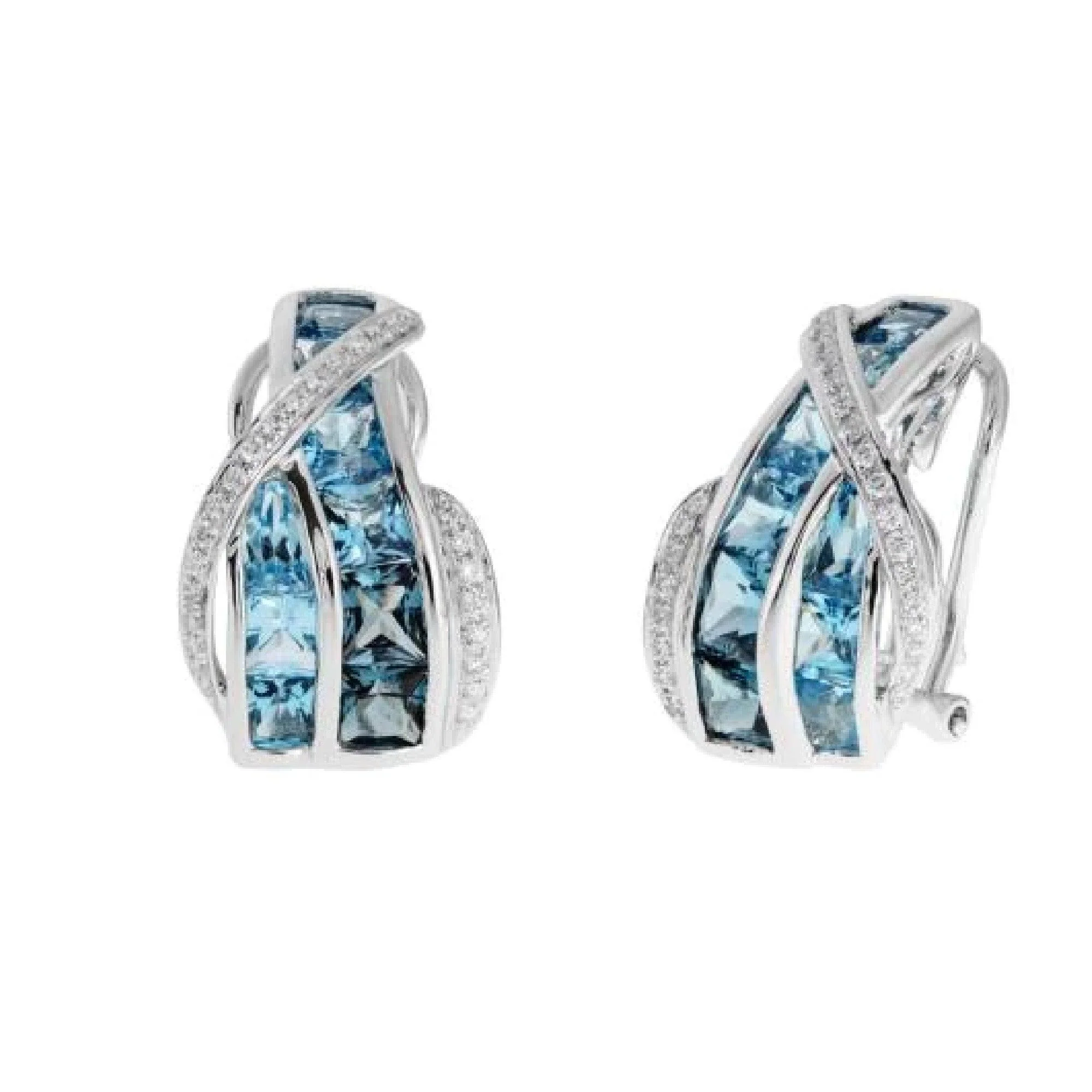 14K White Gold Diamond and Blue Topaz  Earrings