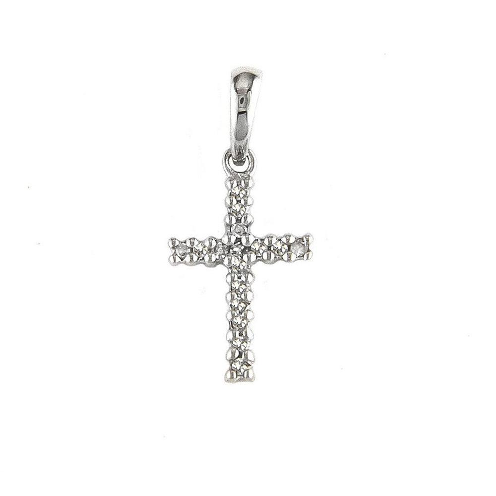 14K WHITE GOLD DIAMOND CROSS PENDANT - Image 2