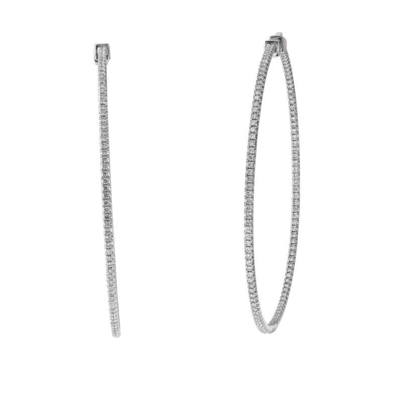 14K White Gold Diamond Hoop Earrings - Image 2