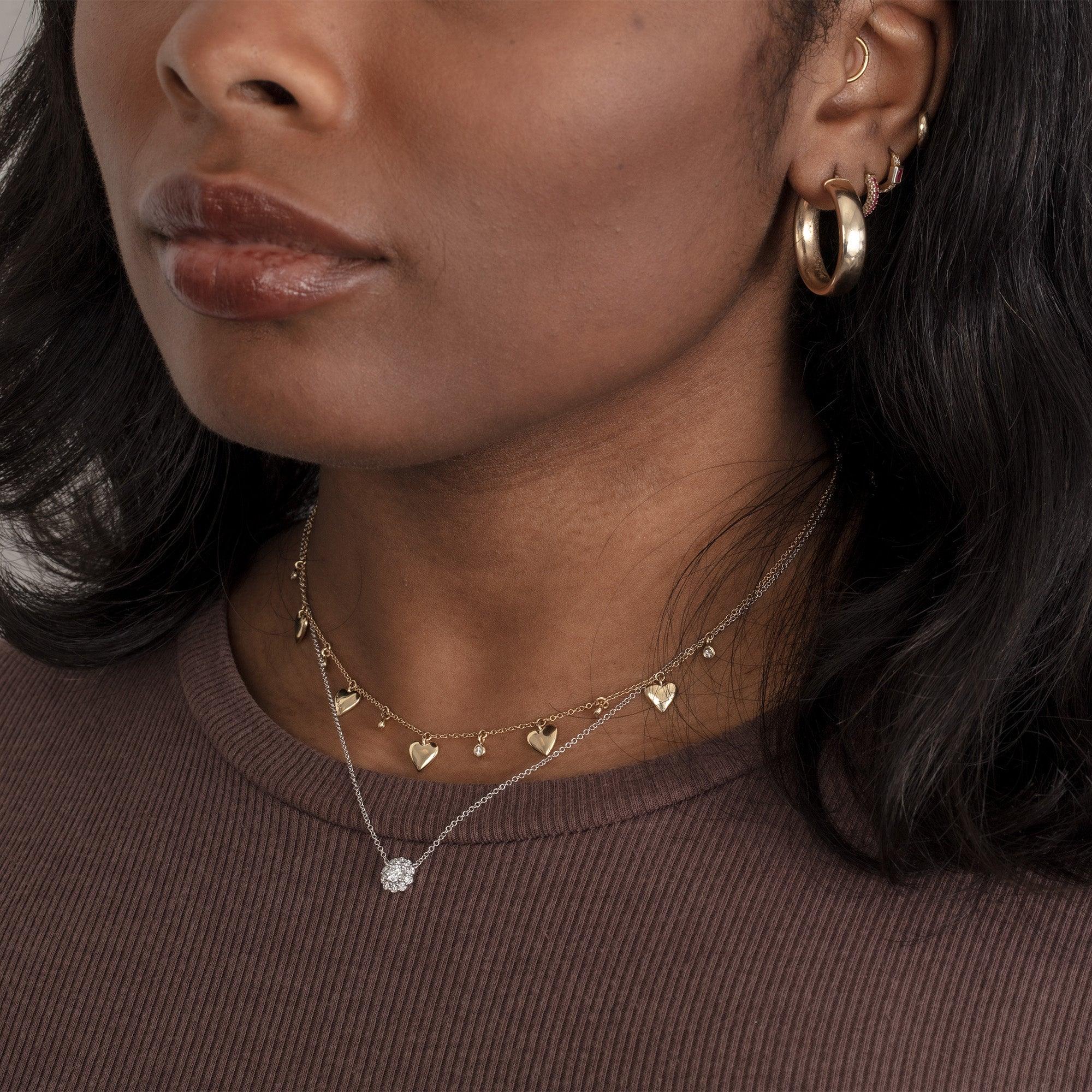 14K White Gold Diamond with Halo Necklace - Image 2