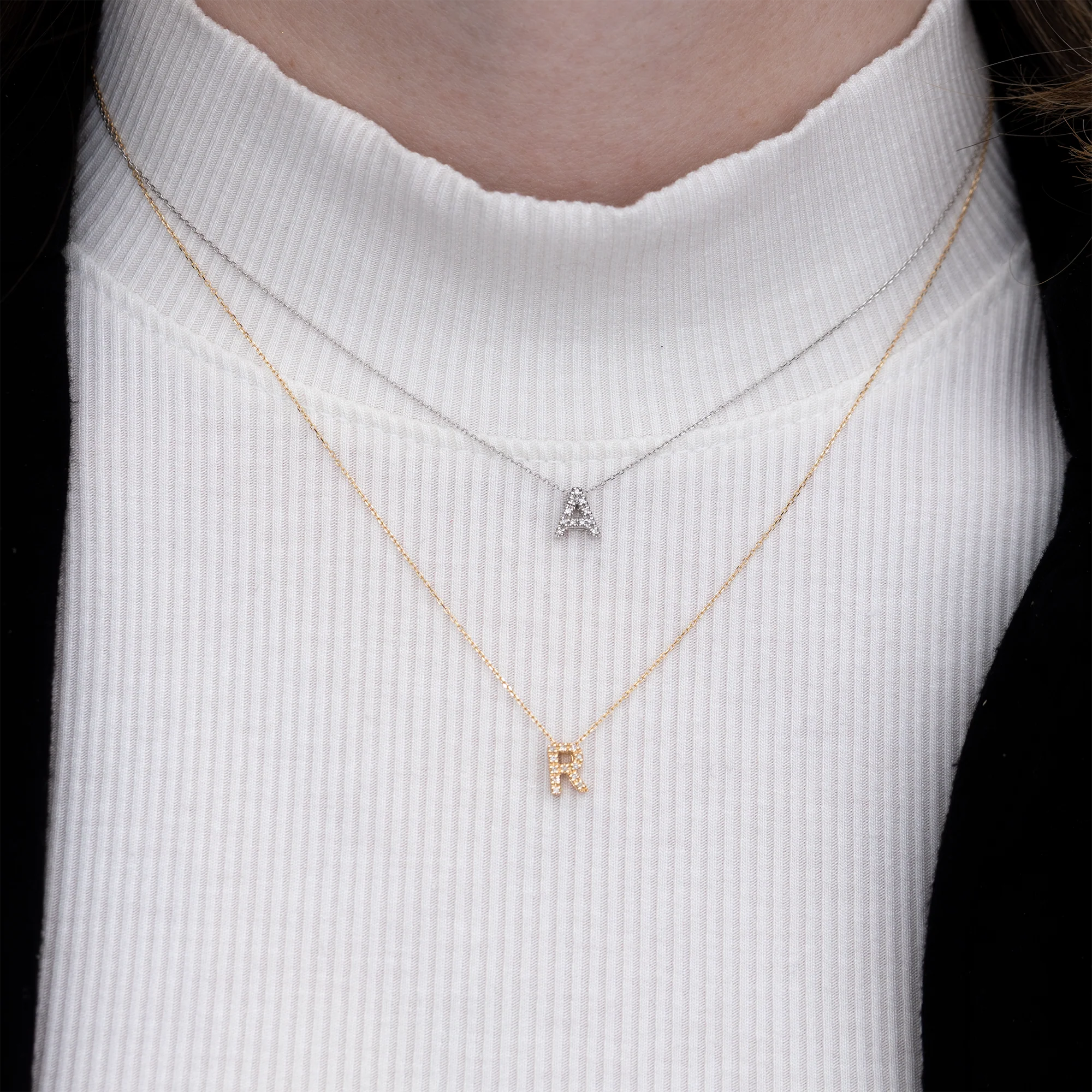 Pavé Diamond Initial "A" Necklace in 14K White Gold, 0.04cttw - Image 2