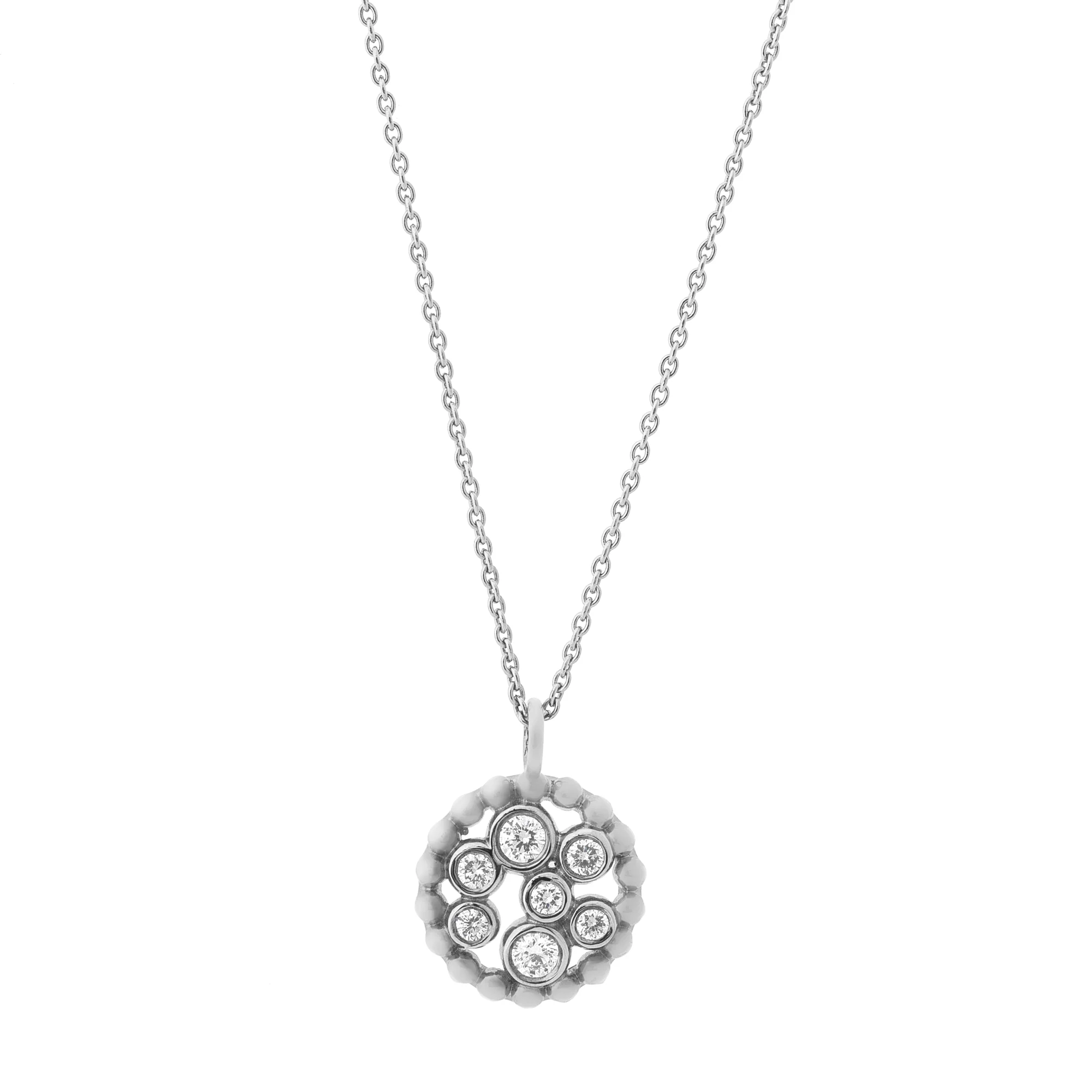 7 Diamond Cluster Circle Necklace in 14K White Gold