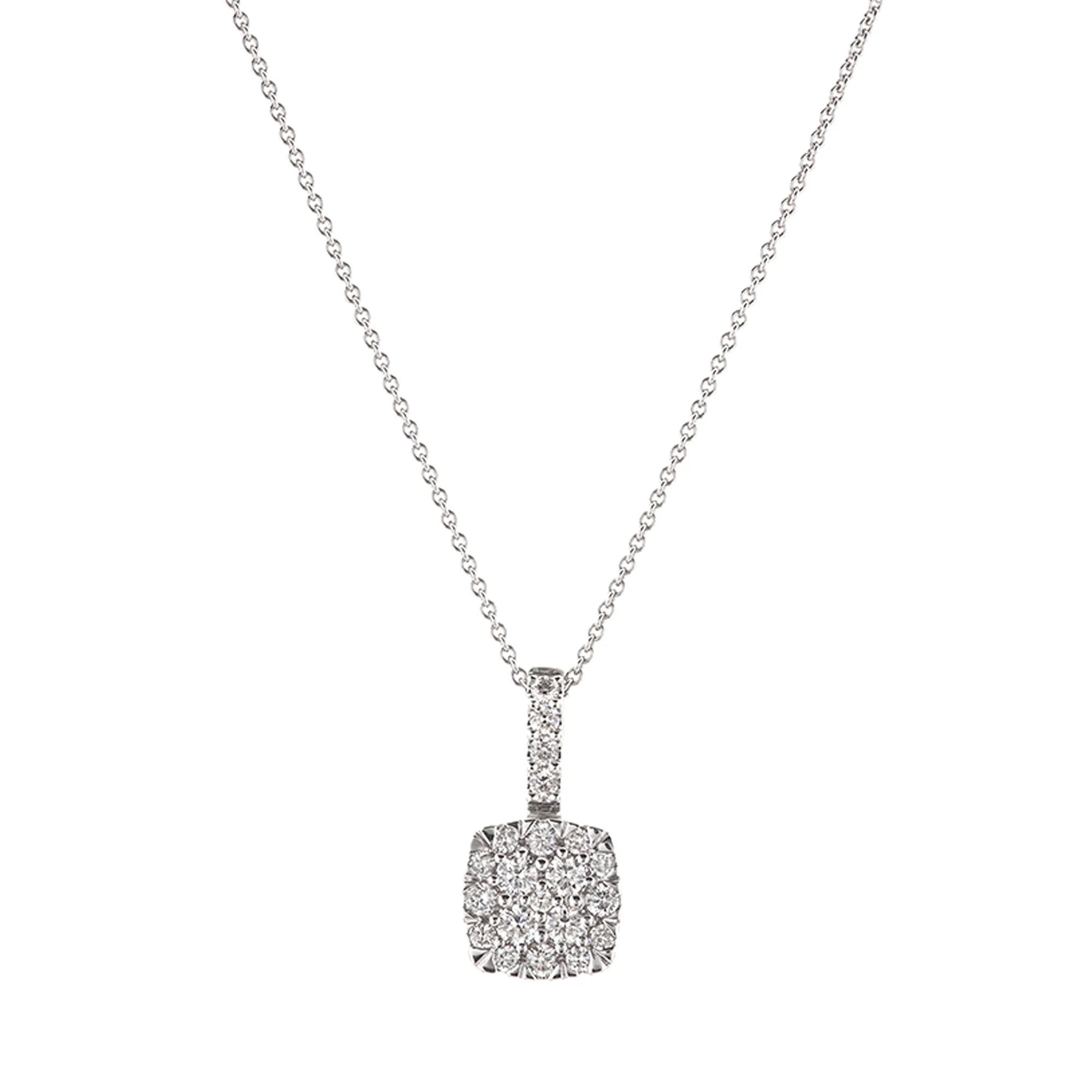 14K White Gold Square Diamond Cluster Pendant