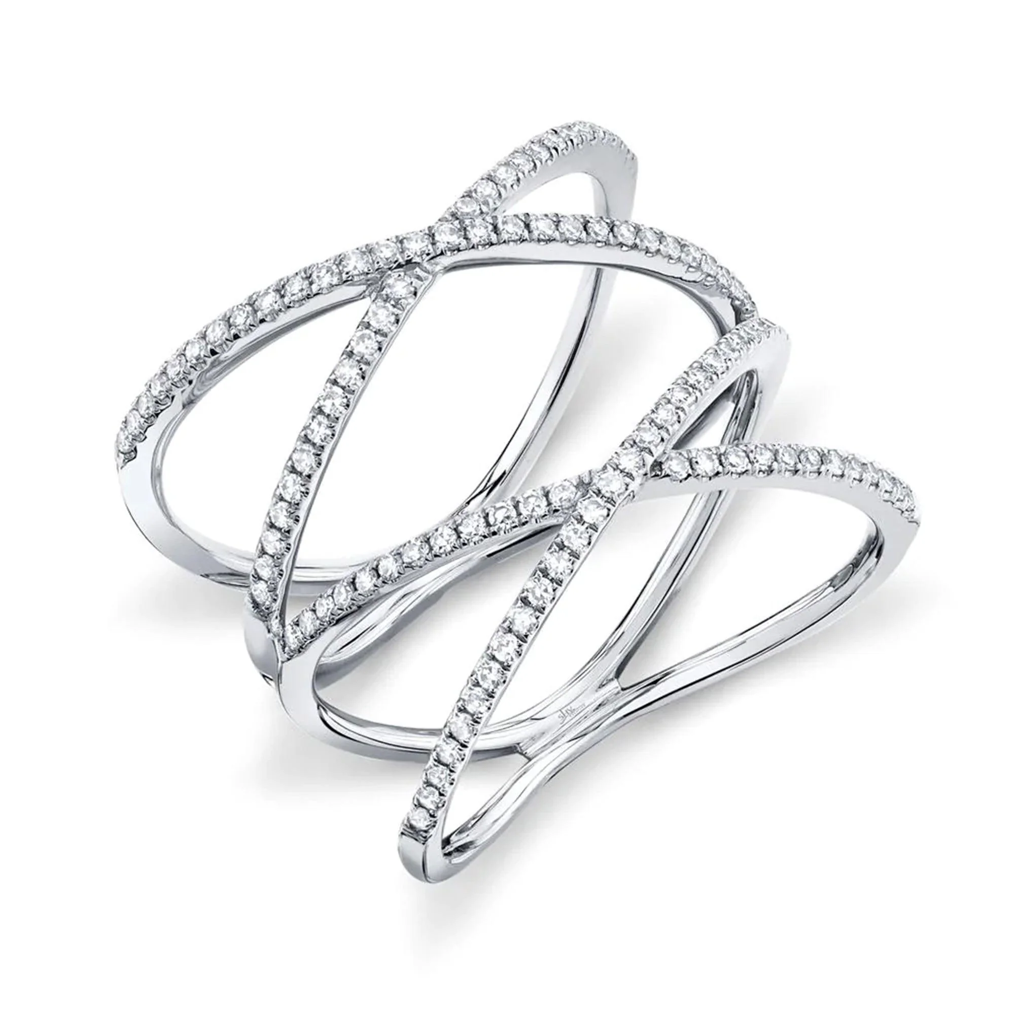 14K Gold Diamond Double X Ring