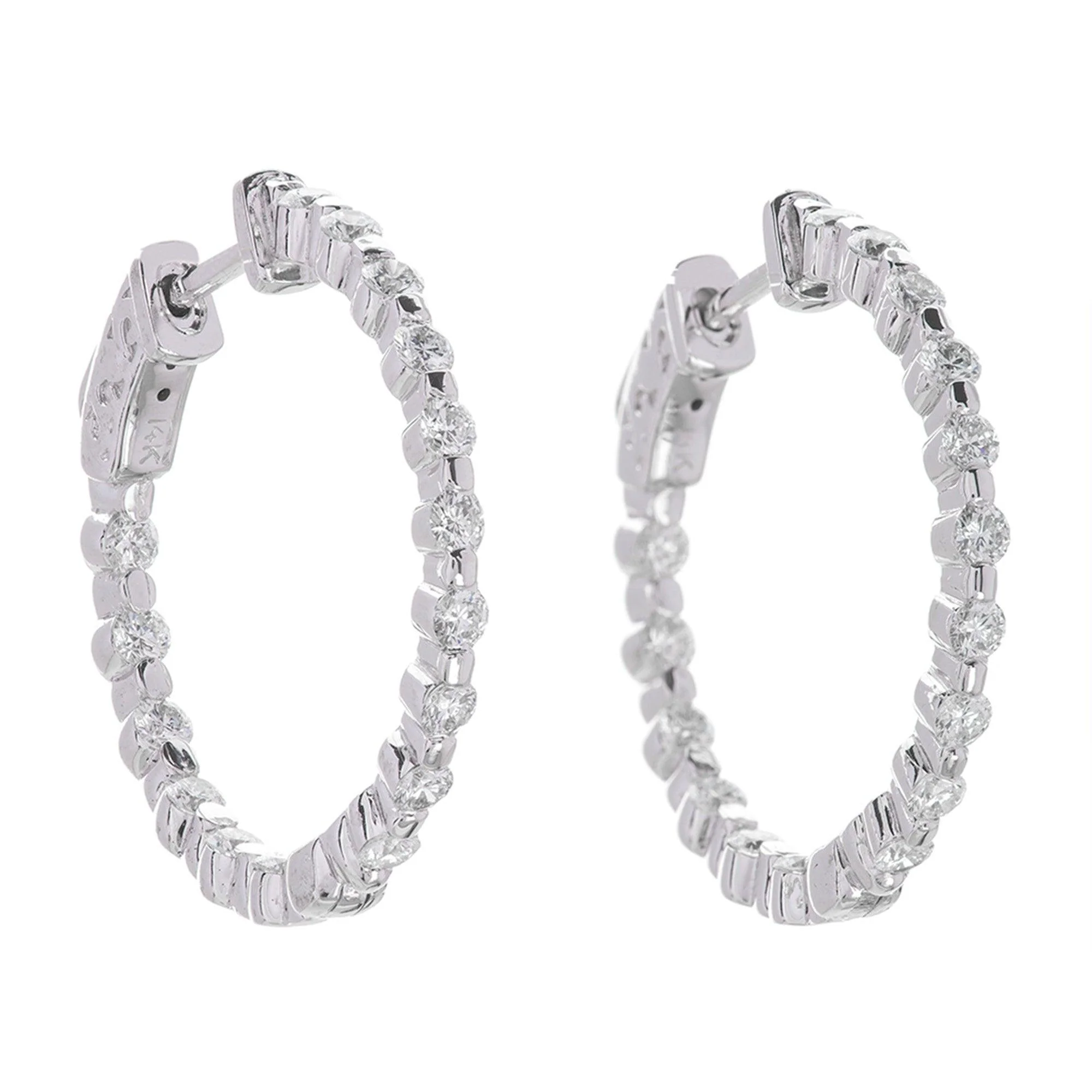 14K White Gold Diamond Front and Back Hoop Earrings