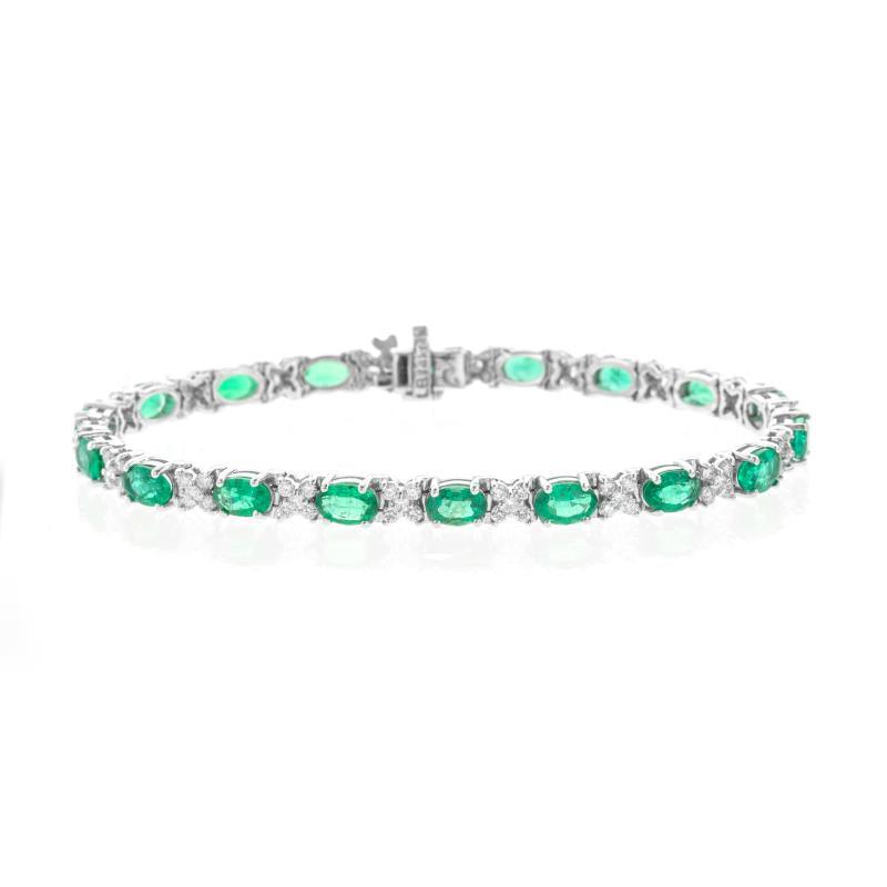14K WHITE GOLD EMERALD AND DIAMOND ETERNITY BRACELET - Image 2