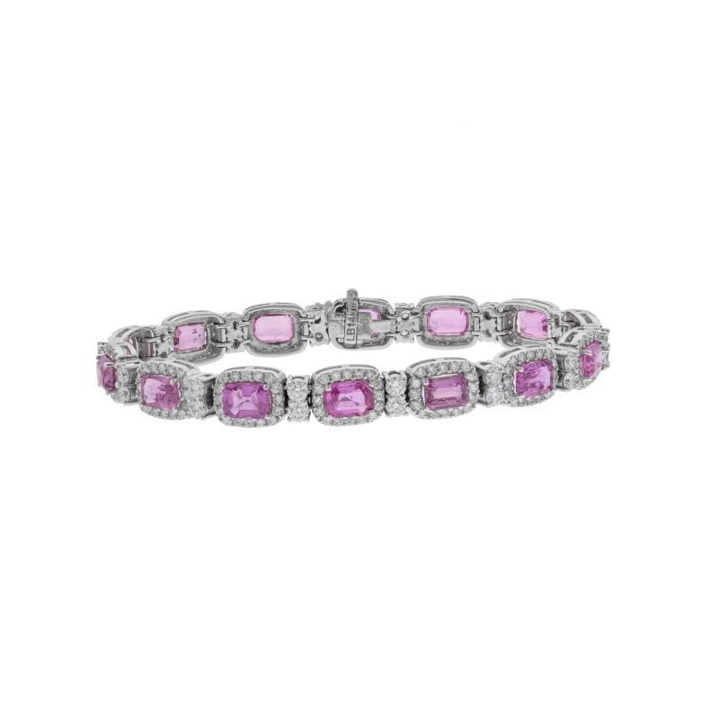 14K WHITE GOLD PINK SAPPHIRE AND DIAMOND BRACELET - Image 2