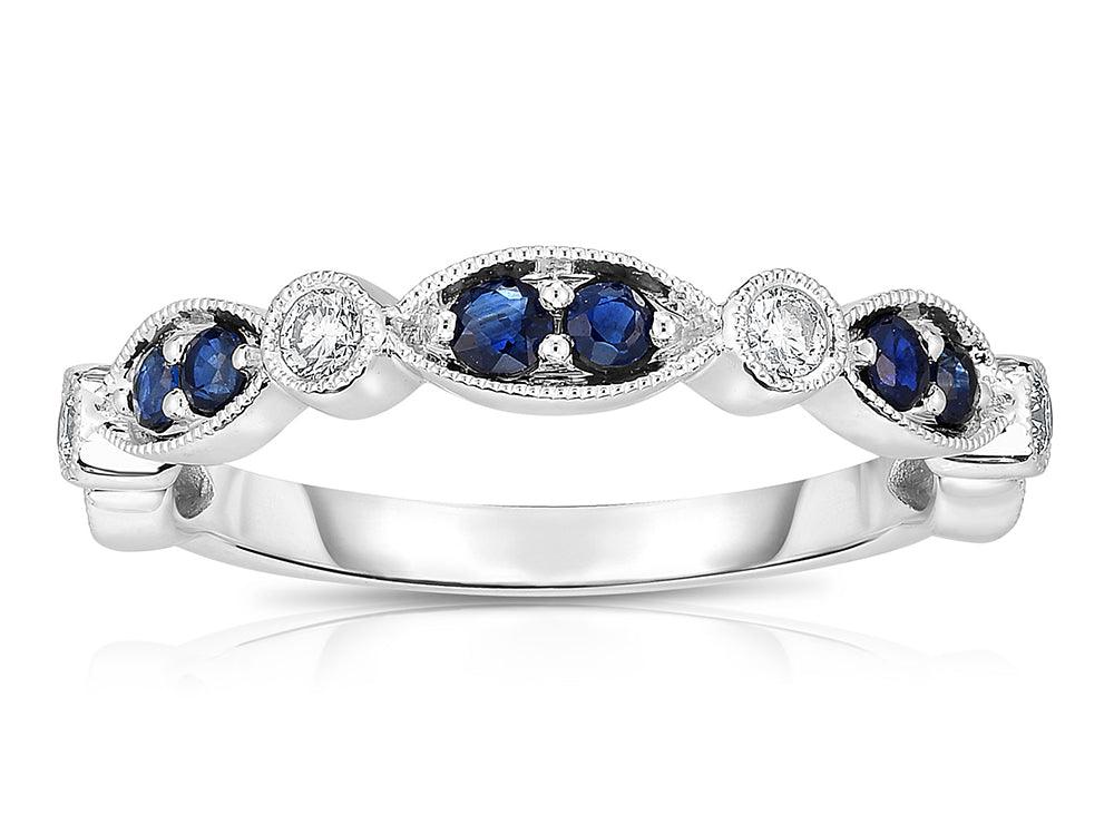 14K White Gold Sapphire and Diamond  Band - Image 2