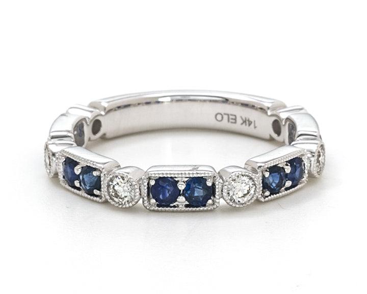 14K White Gold Sapphire and Diamond  Band - Image 2
