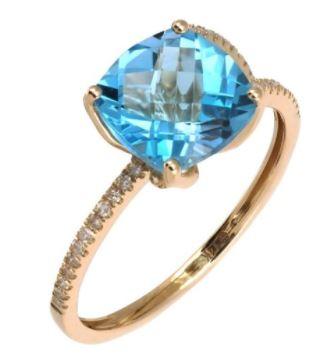 14K Yellow Gold Blue Topaz and Diamond  Ring