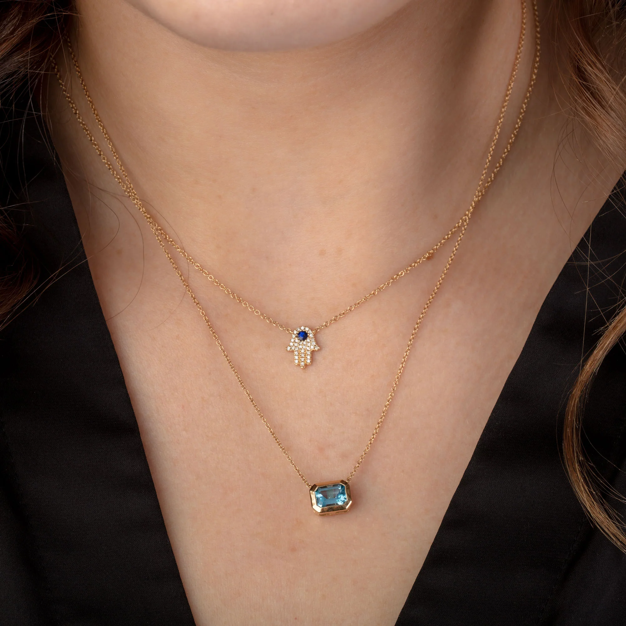 14K Yellow Gold Blue Topaz Necklace - Image 2