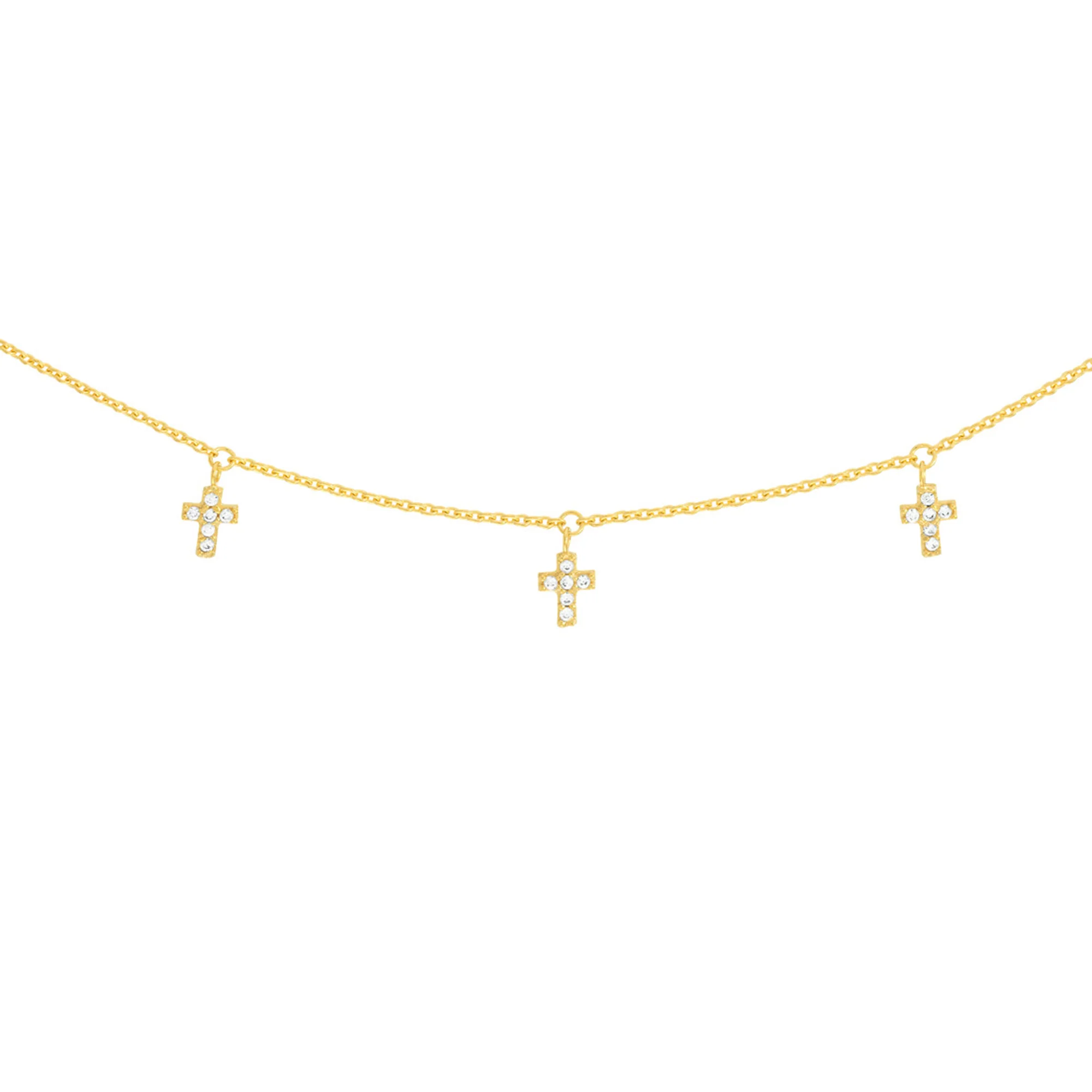 14K Yellow Gold Cubic Zirconia Cross Necklace - Image 3