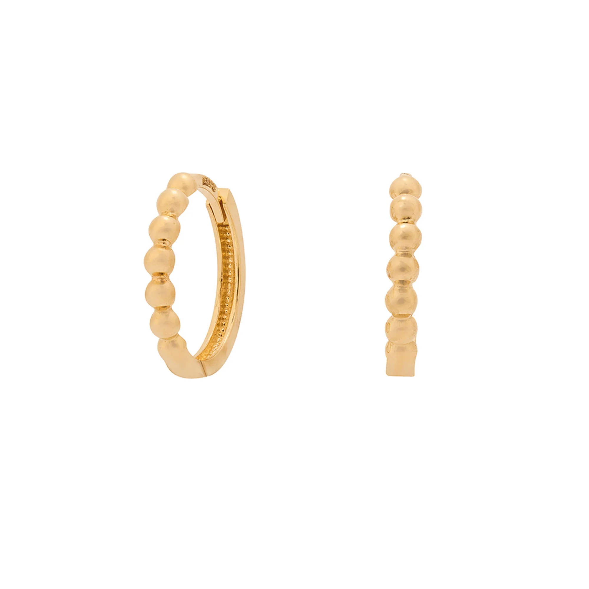 14K Yellow Gold Beaded Huggie Hoop Earrings