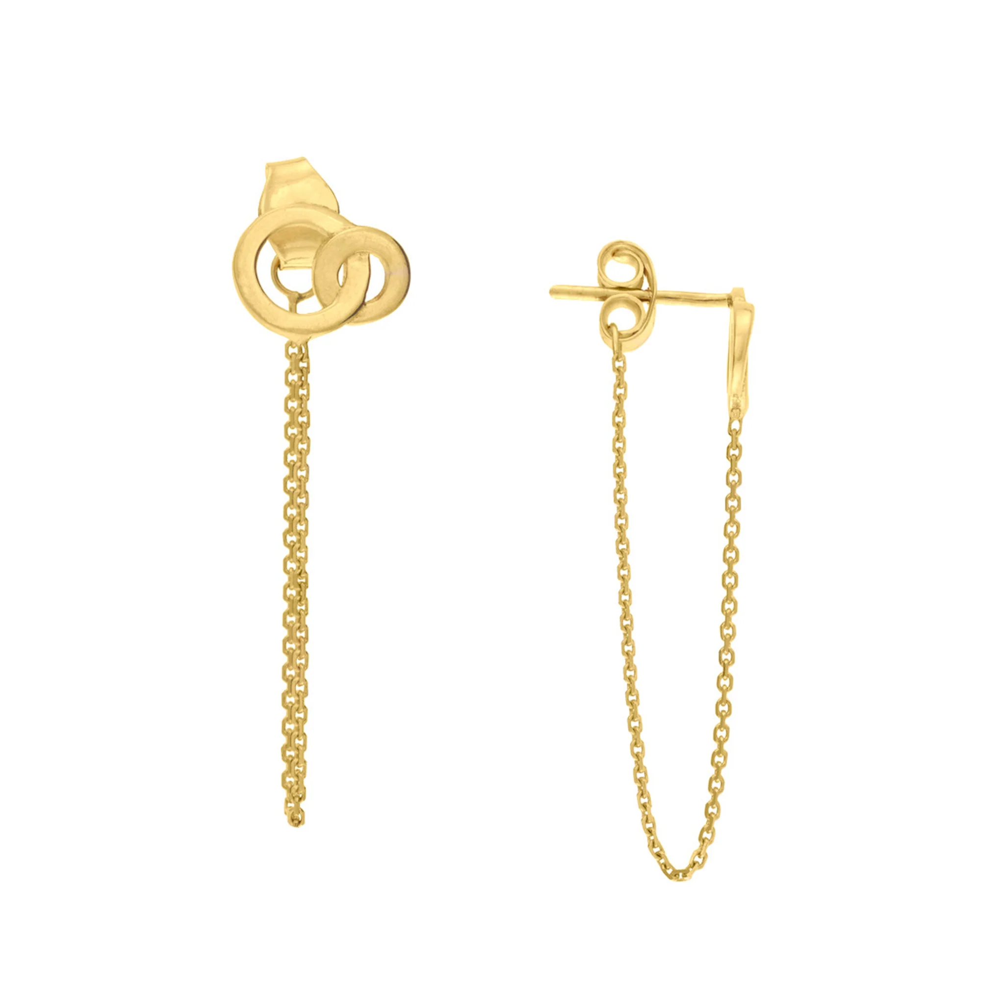 14K Yellow Gold Double Circle Drop Earrings
