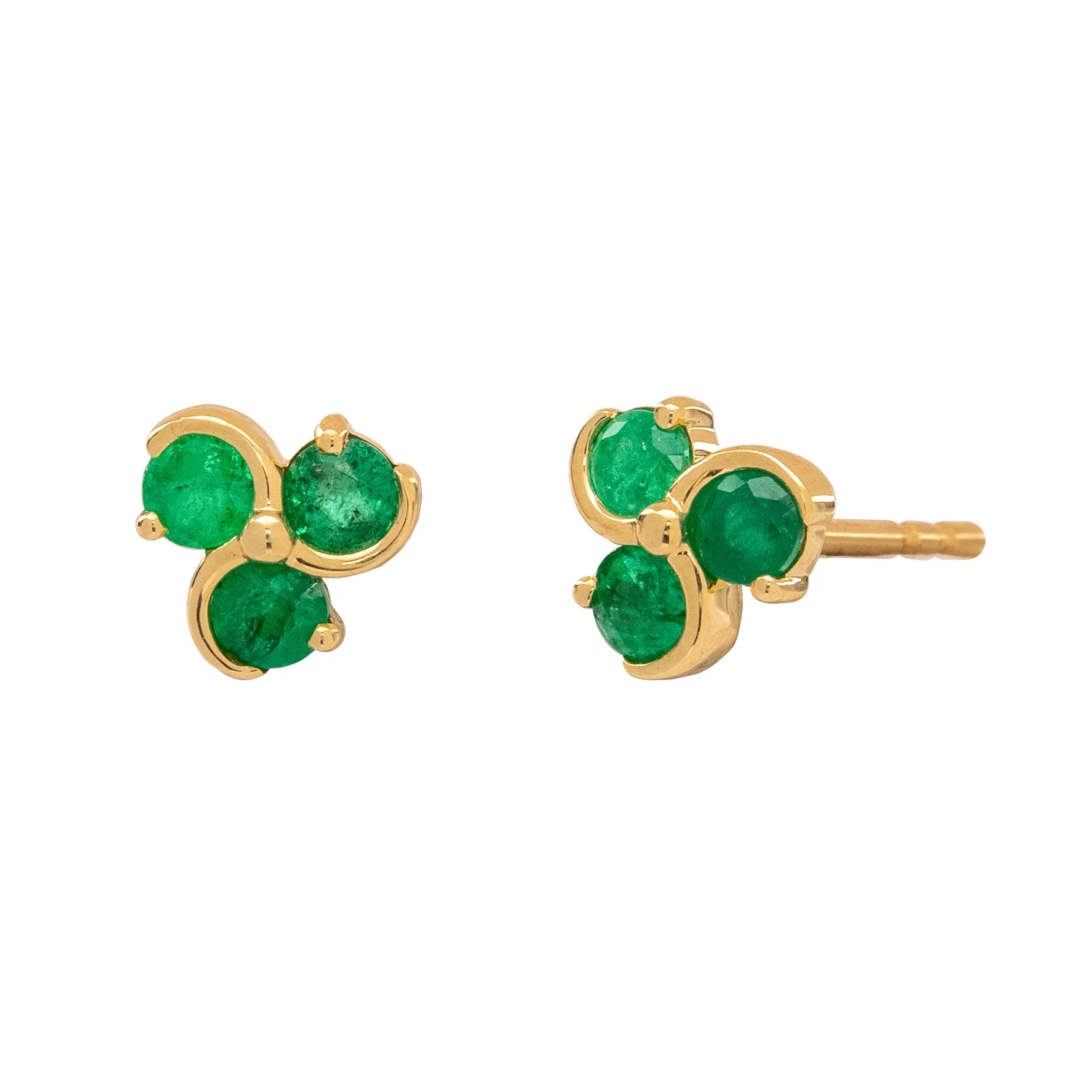 14K Yellow Gold Emerald Stud Earrings