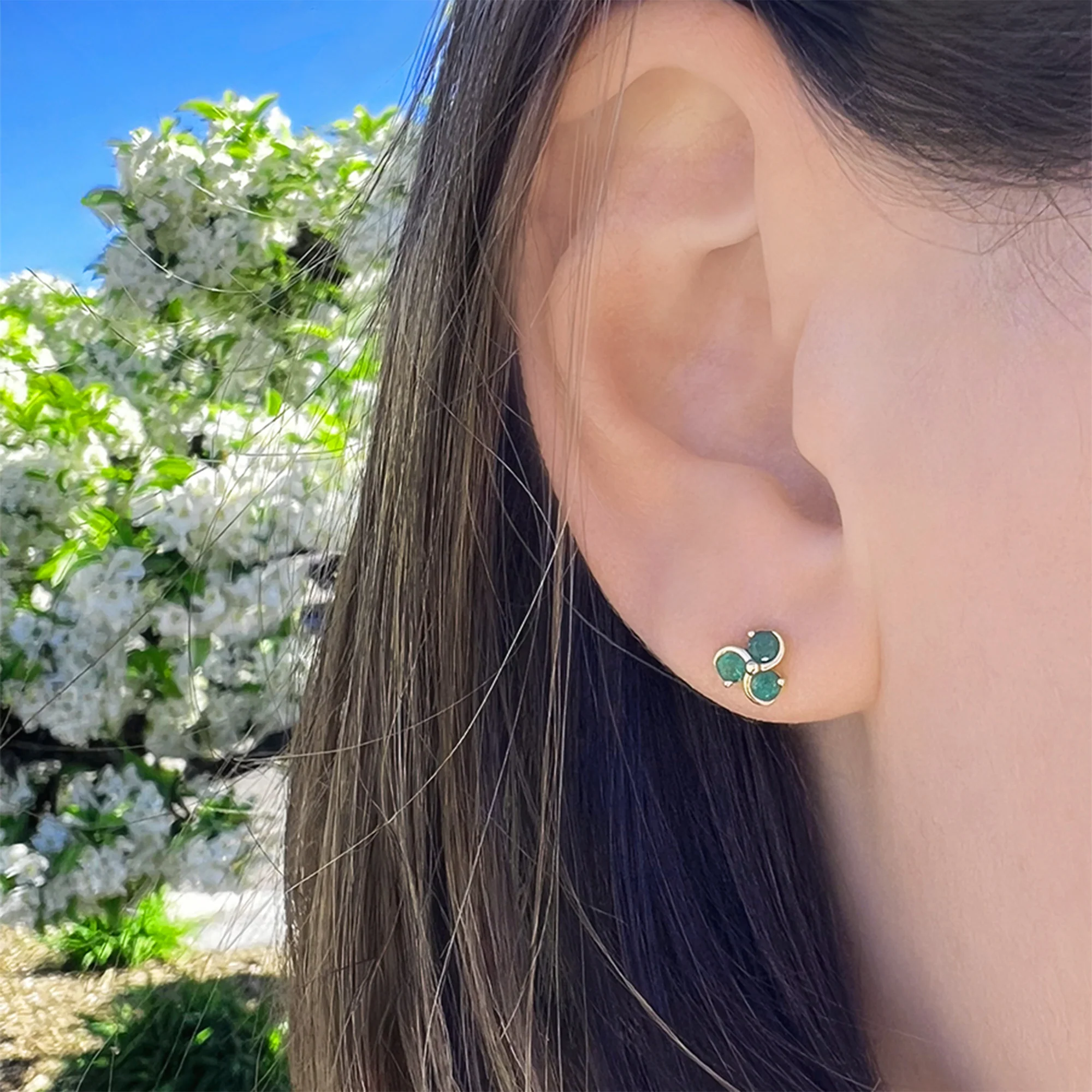 14K Yellow Gold Emerald Stud Earrings - Image 2