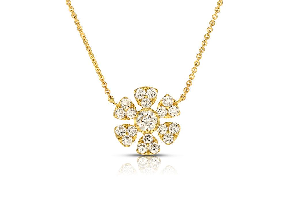 14K Yellow Gold Diamond Flower Necklace