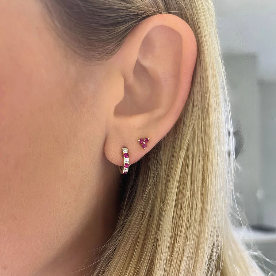 14K Yellow Gold Ruby Pyramid Stud Earrings - Image 2