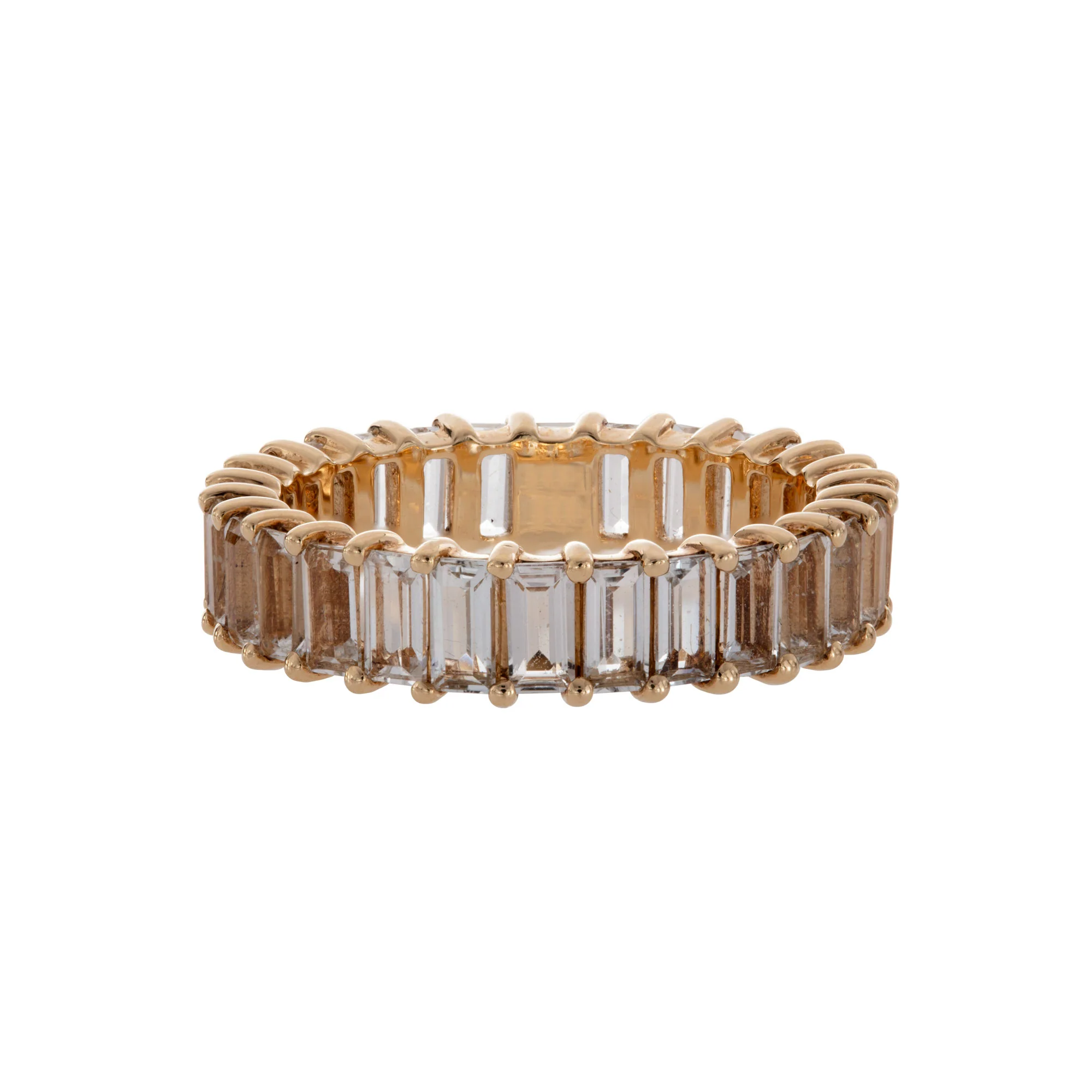 Emerald-Cut White Topaz Eternity Ring in 14K Yellow Gold, 2.79cttw
