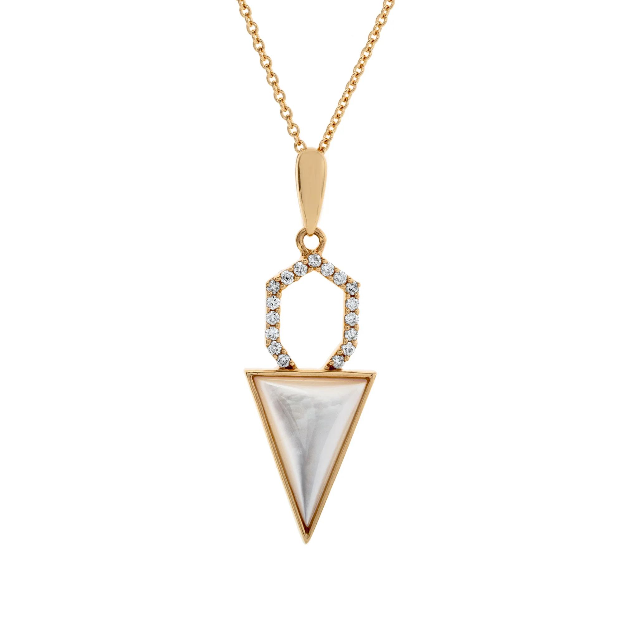 14K Yellow Gold Trillion Mother-of-Pearl and Diamond Pendant Necklace