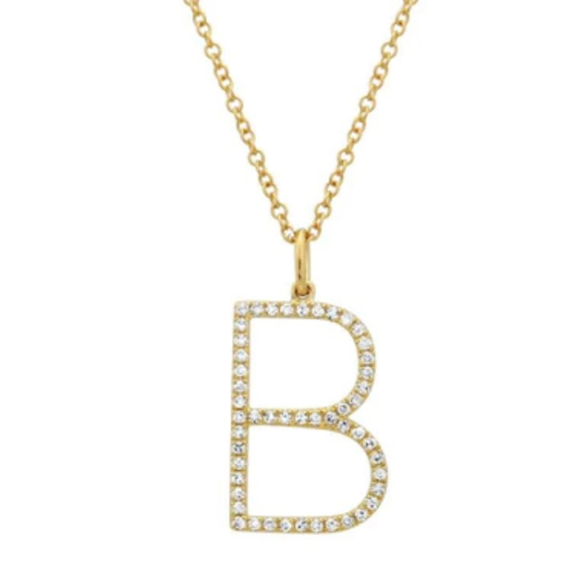 14K Yellow Gold Diamond Initial 'B' Necklace