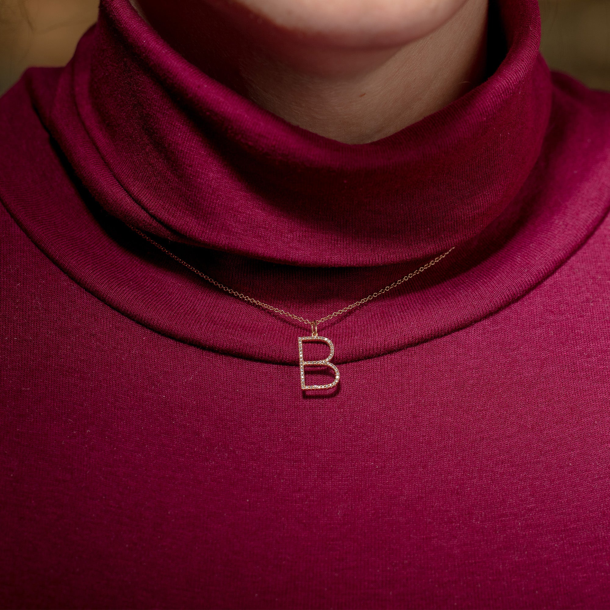 14K Yellow Gold Diamond Initial 'B' Necklace - Image 2