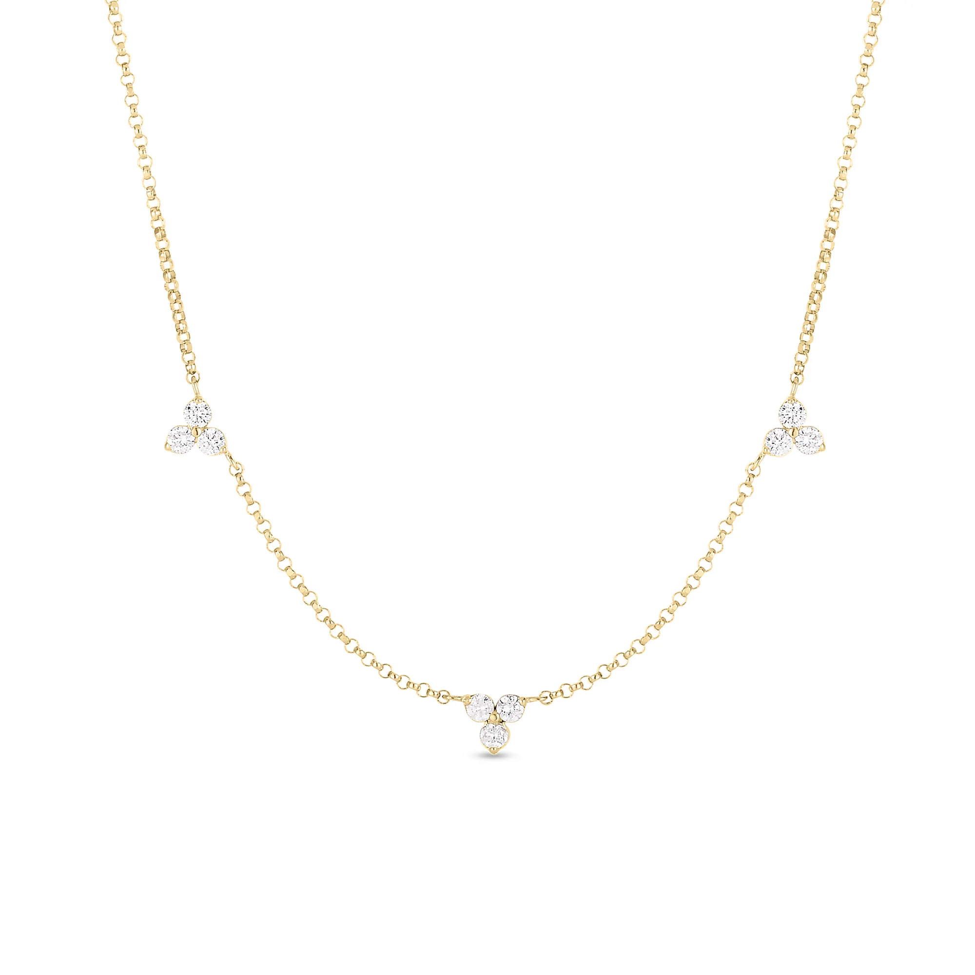 18" Diamonds by the Inch 3 Station Flower Necklace in 18K Yellow Gold