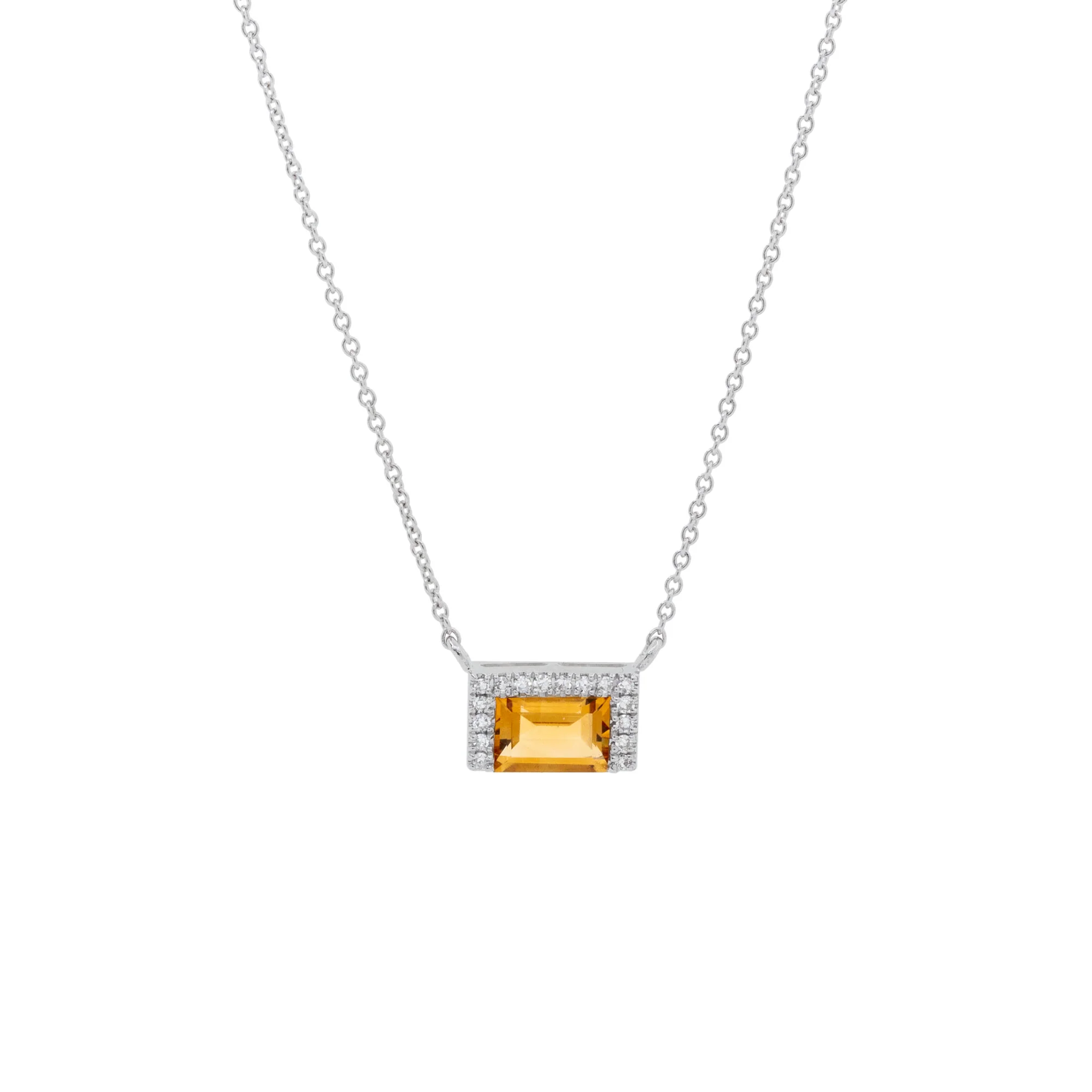 14K White Gold Diamond and Citrine Pendant Necklace